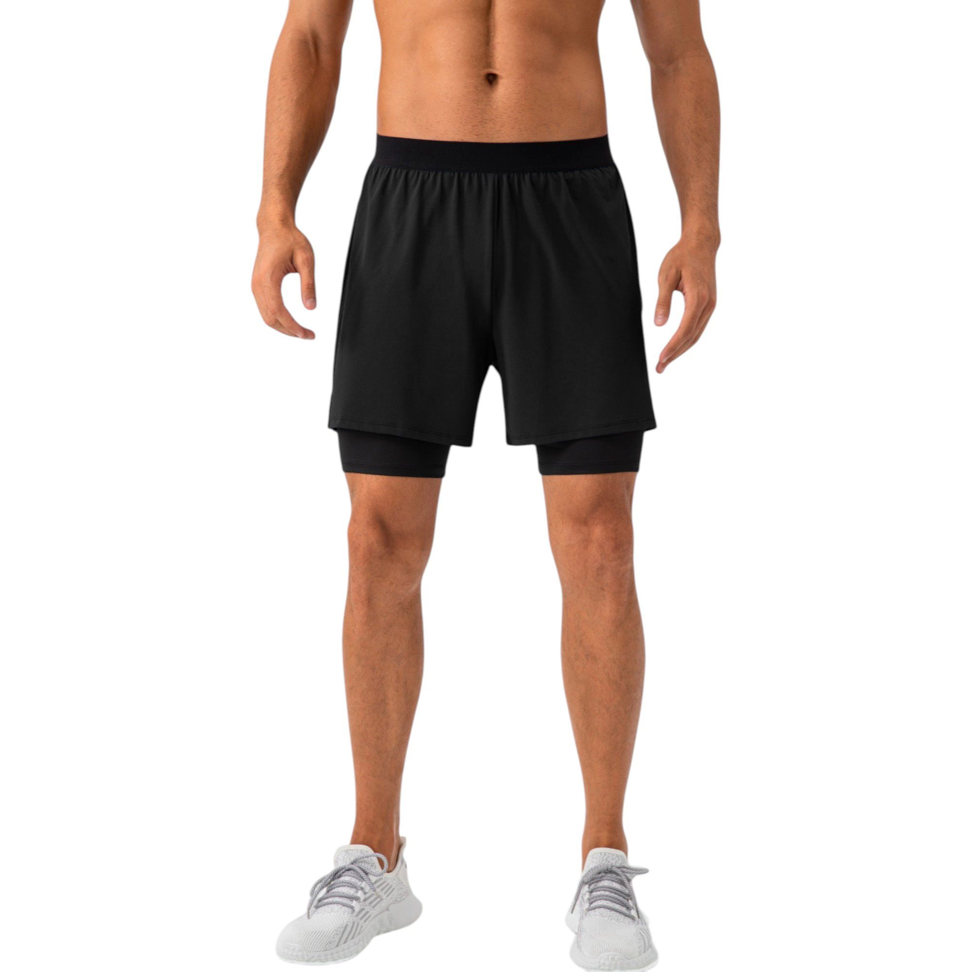 Anna-Kaci Men's 2-in-1 Training Shorts with Inner Compression Layer and Elastic Waistband