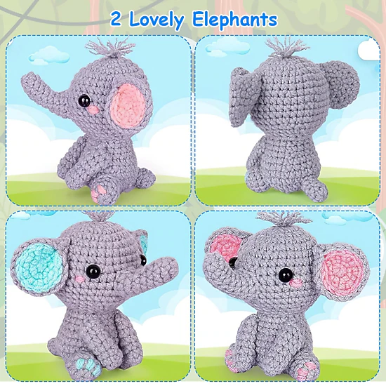 GBruno Beginner Crochet Kit With 2 Elephant Patterns