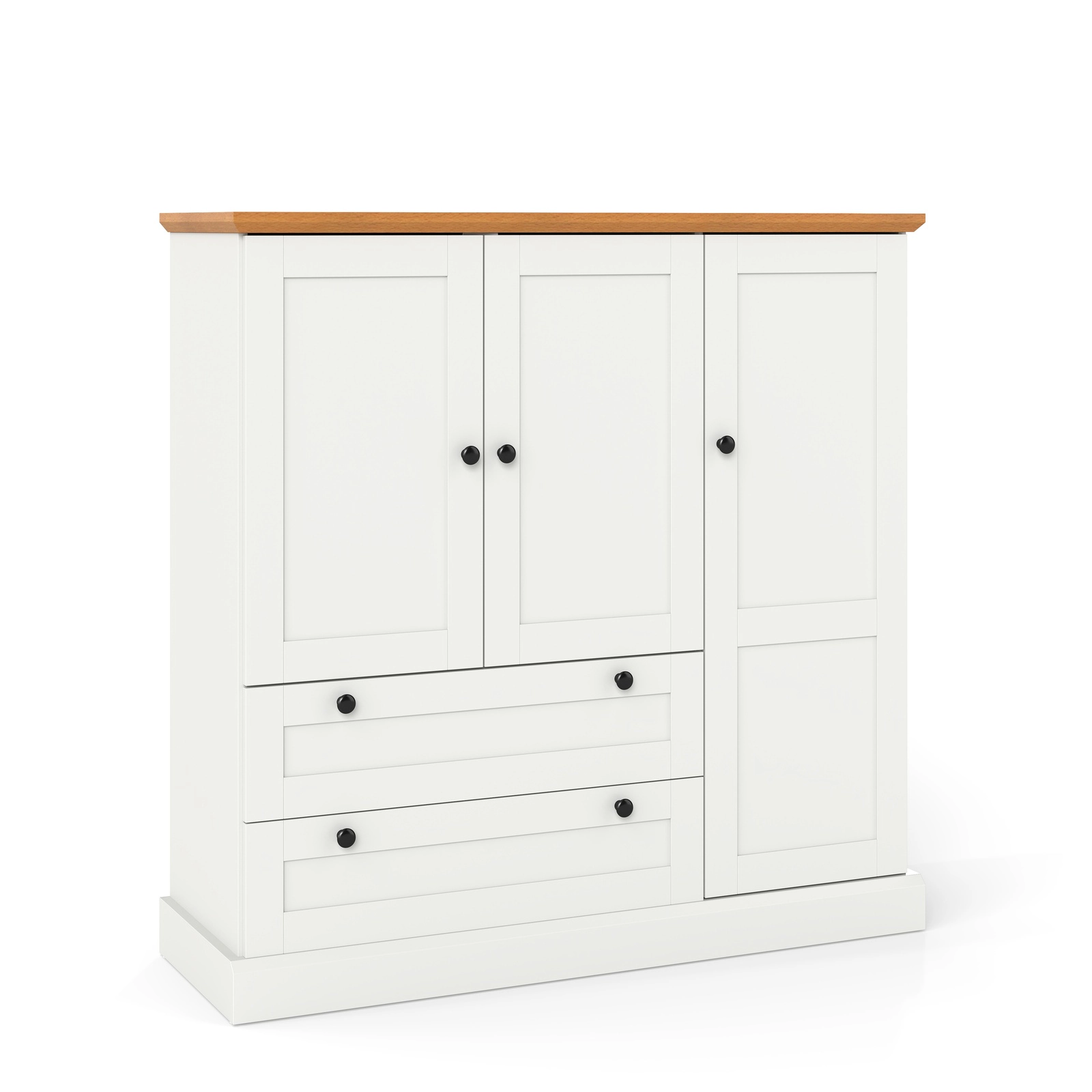 Glintex 47.5-Inch Storage Cabinet with 3 Doors and 2 Wide Drawers, White + Natural