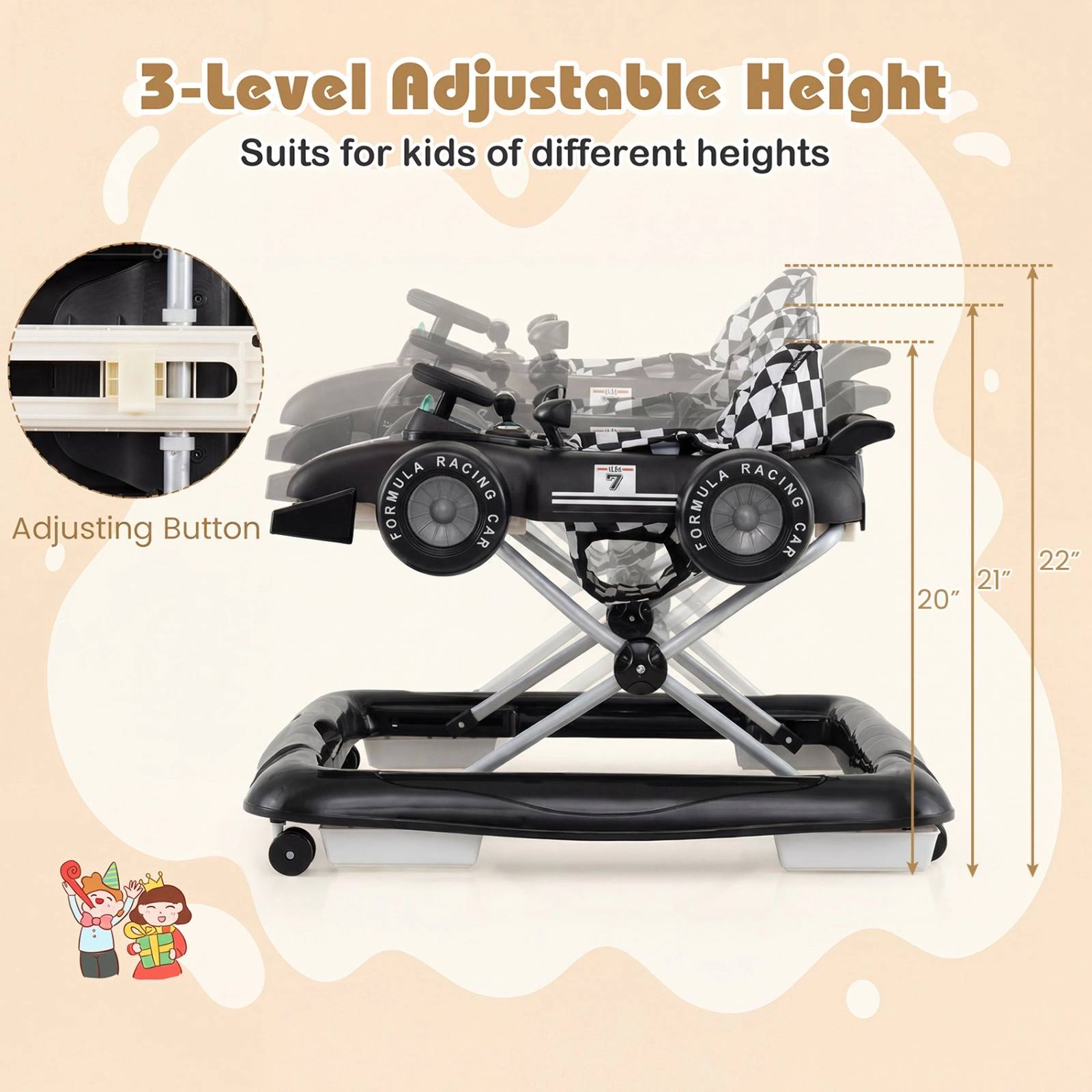 4-in-1 Convertible Baby Push Walker and Activity Center with 3 Height Settings Music Box Steering Wheel Black