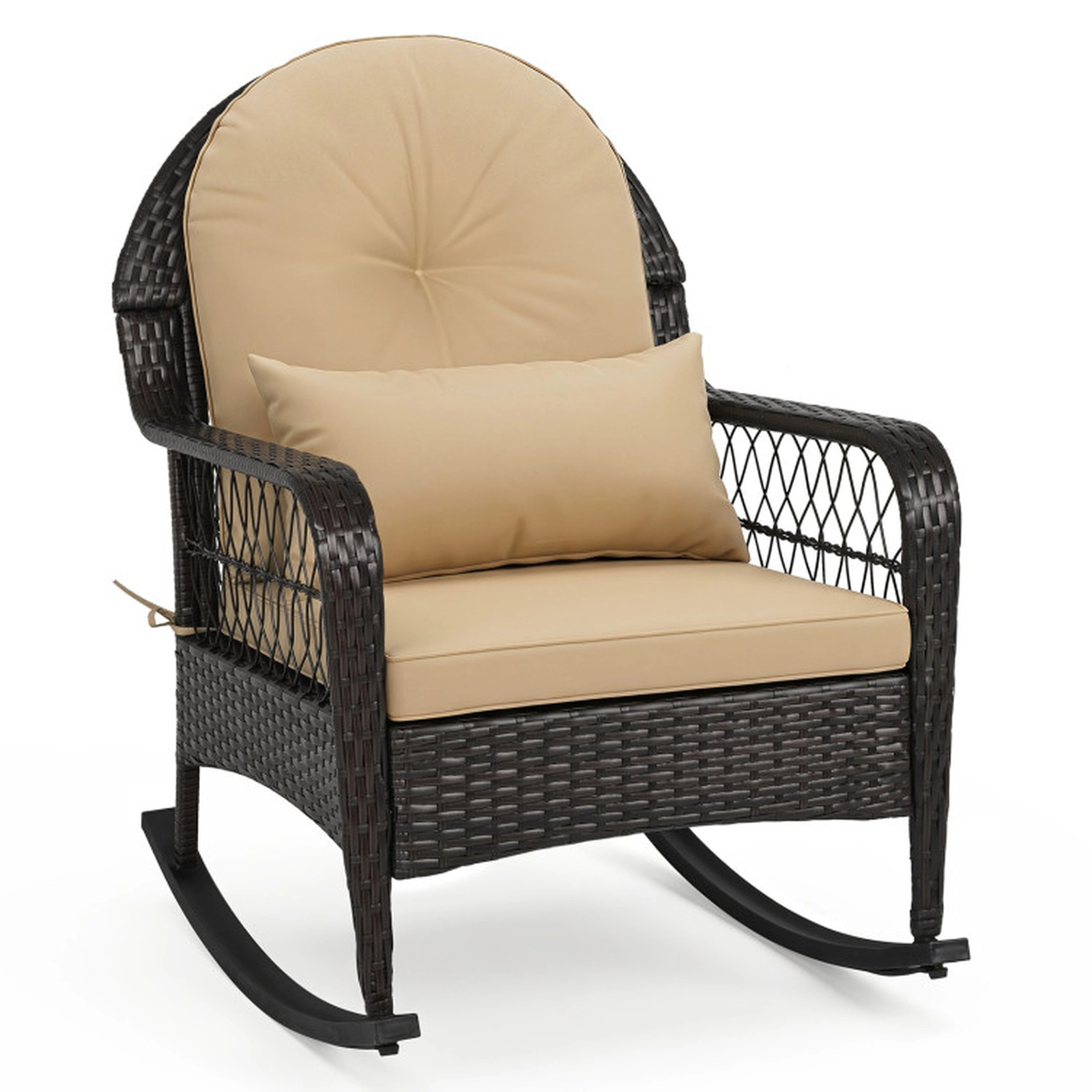 SUGIFT Outdoor Wicker Rocking Chair with Anti-Tip Stoppers 400-lb Capacity 22-lb Frame for Porch Deck Patio Brown