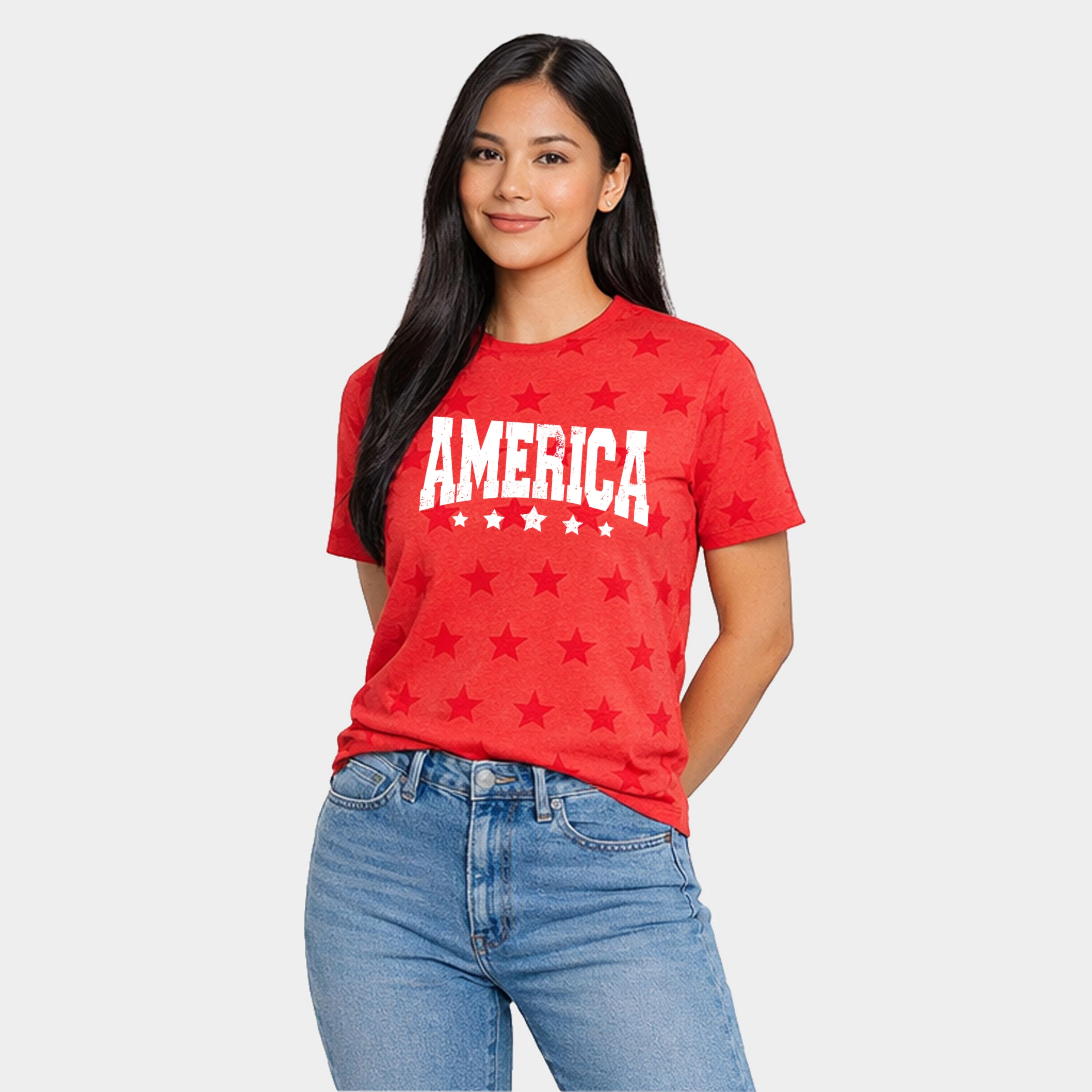 Simply Sage Market - America Varsity Star Distressed Women's Short Sleeve Tee