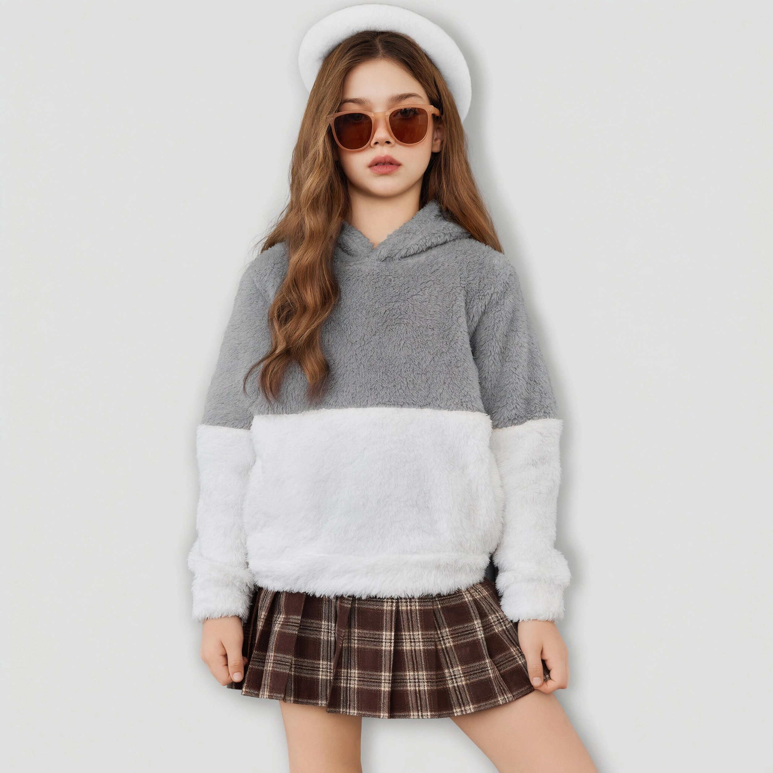 Arshiner Girls Fuzzy Fleece Hoodies Casual Sweatshirt Sherpa Pullover with Kangaroo Pockets