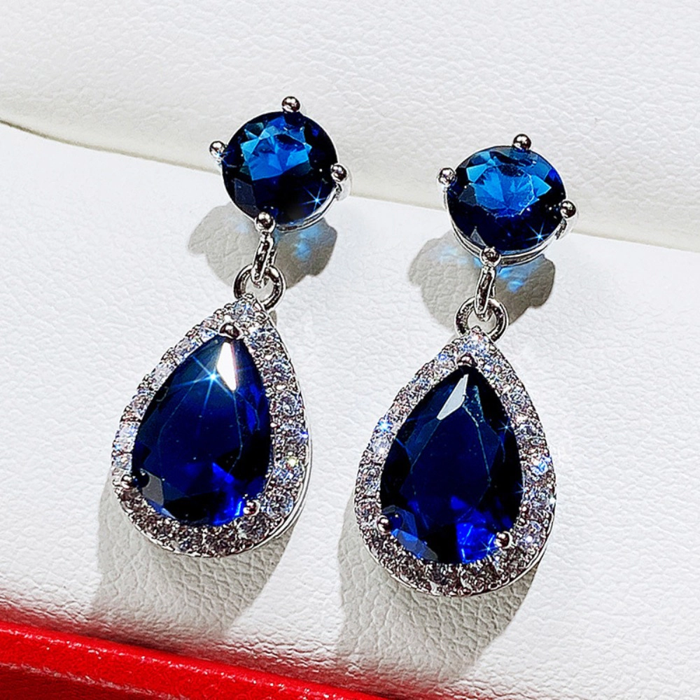 Wardrobe Whimsy Teardrop Halo Cubic Zirconia Dangle Drop Earrings for Women