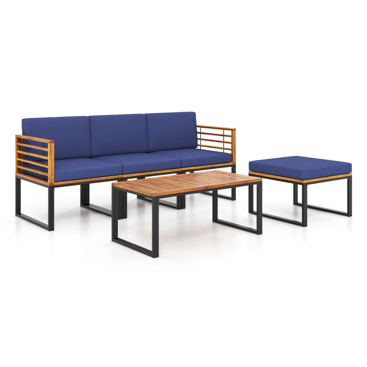 Hivvago 5-Piece Patio Acacia Wood Chair Set With Ottoman And Coffee Table