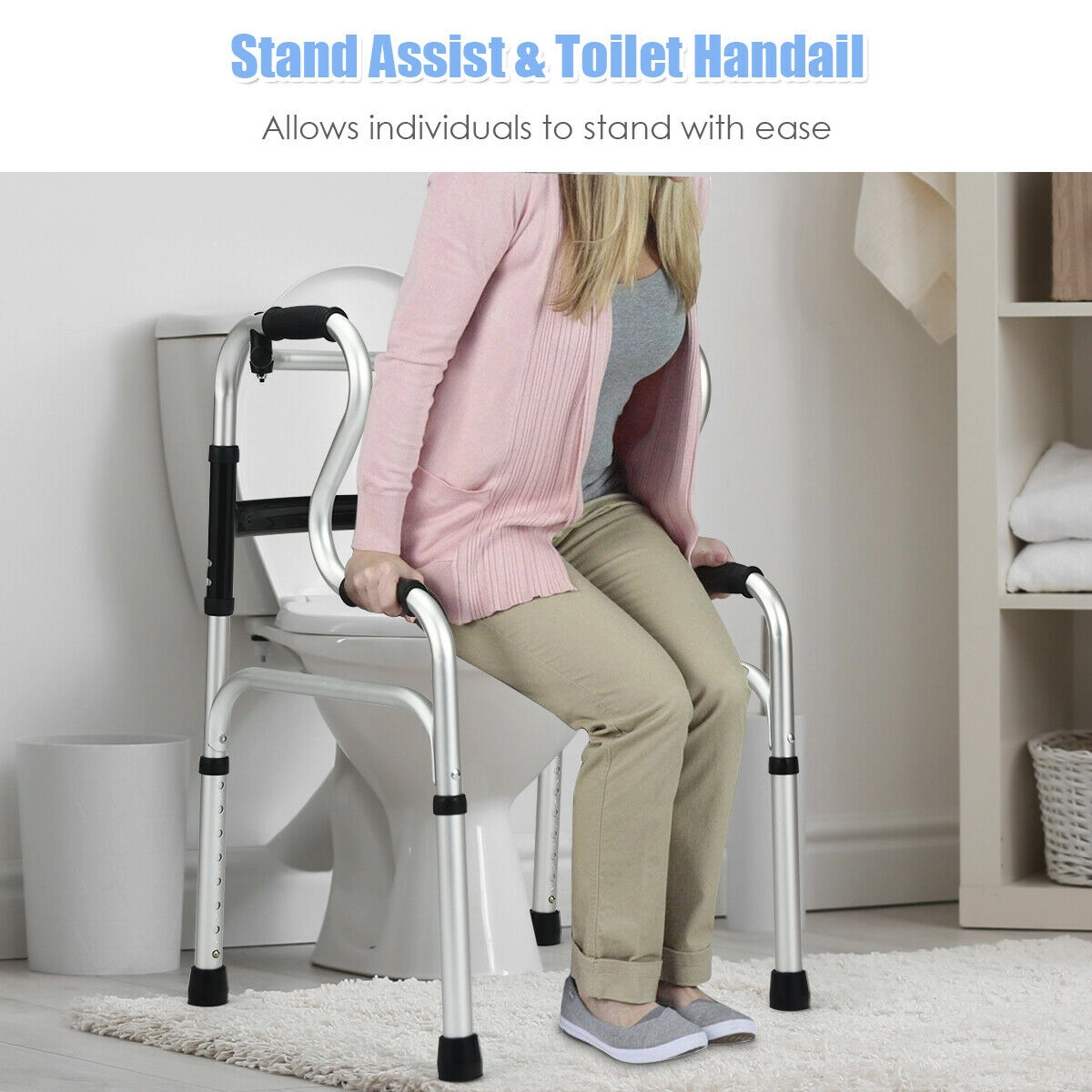 SUGIFT Silver One-Button Folding Walker with 8-Level Height Adjustment 20.5-in W 18-in D 400-lb User Capacity