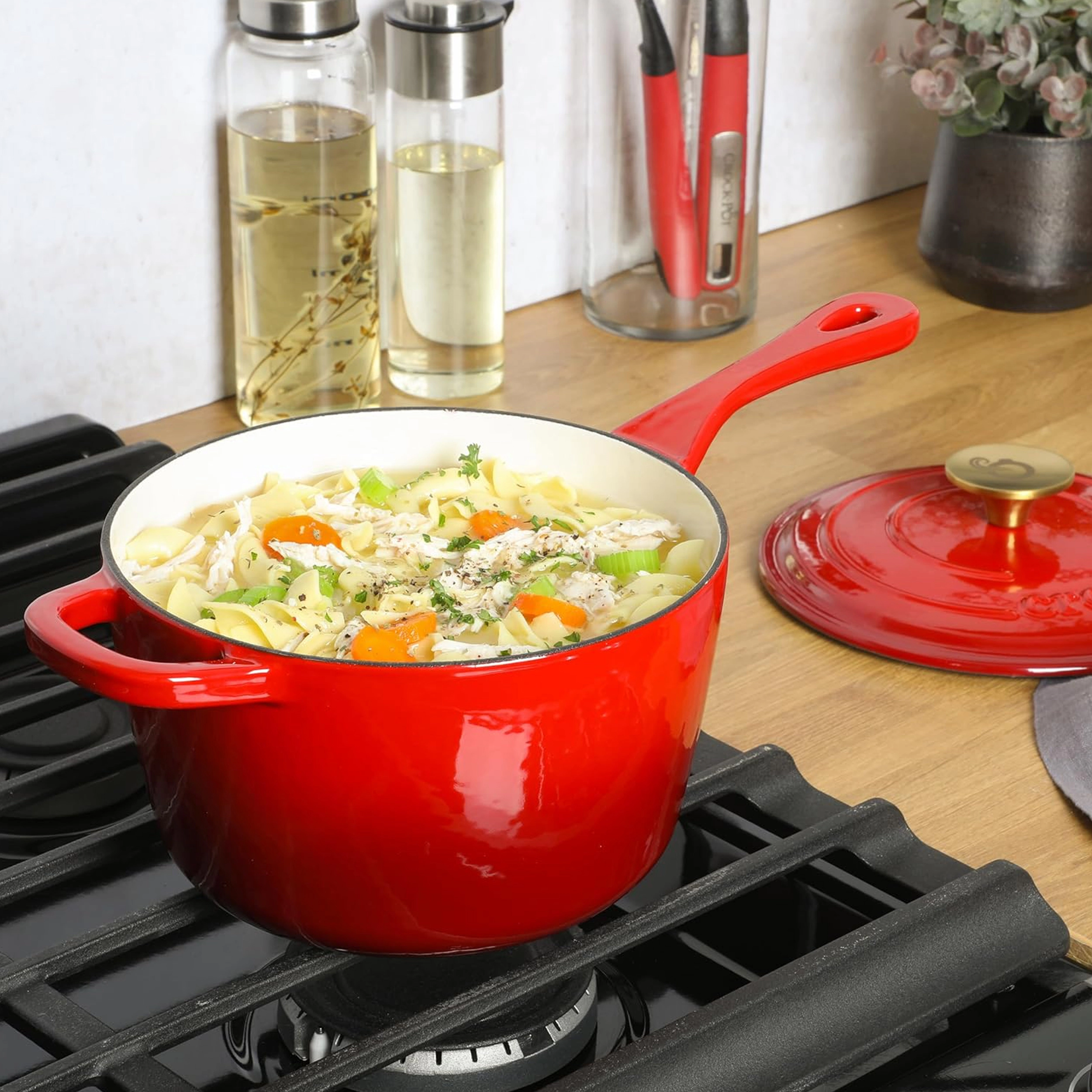Crock-Pot Artisan 3 Quart Enameled Cast Iron Saucepan with Lid Teal and Silver