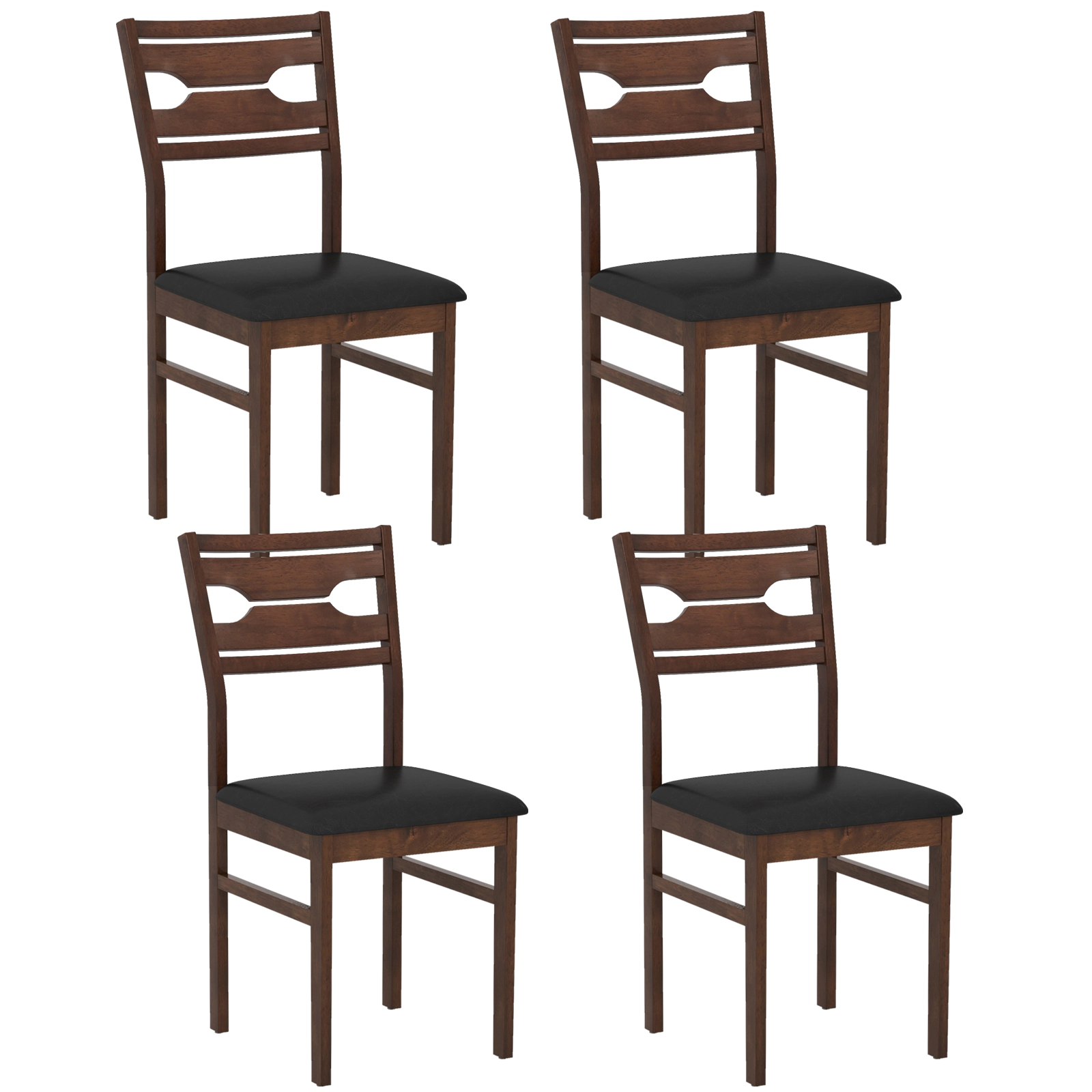 SUGIFT Walnut Wooden PU Leather Padded Seat Rubber Wood Frame Set of 2 Dining Chairs