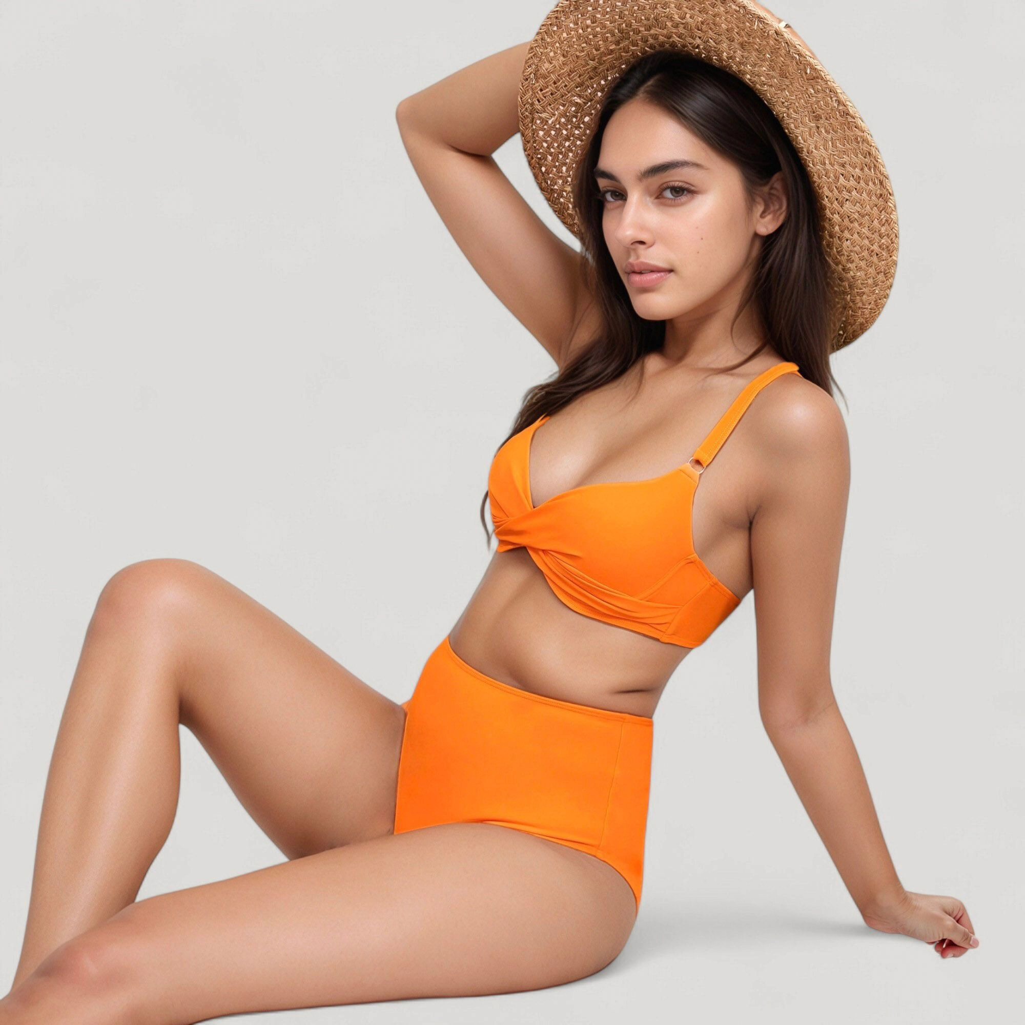 Anna-Kaci Women's Twist Front Bikini Set with High Waist Bottoms and Adjustable Straps