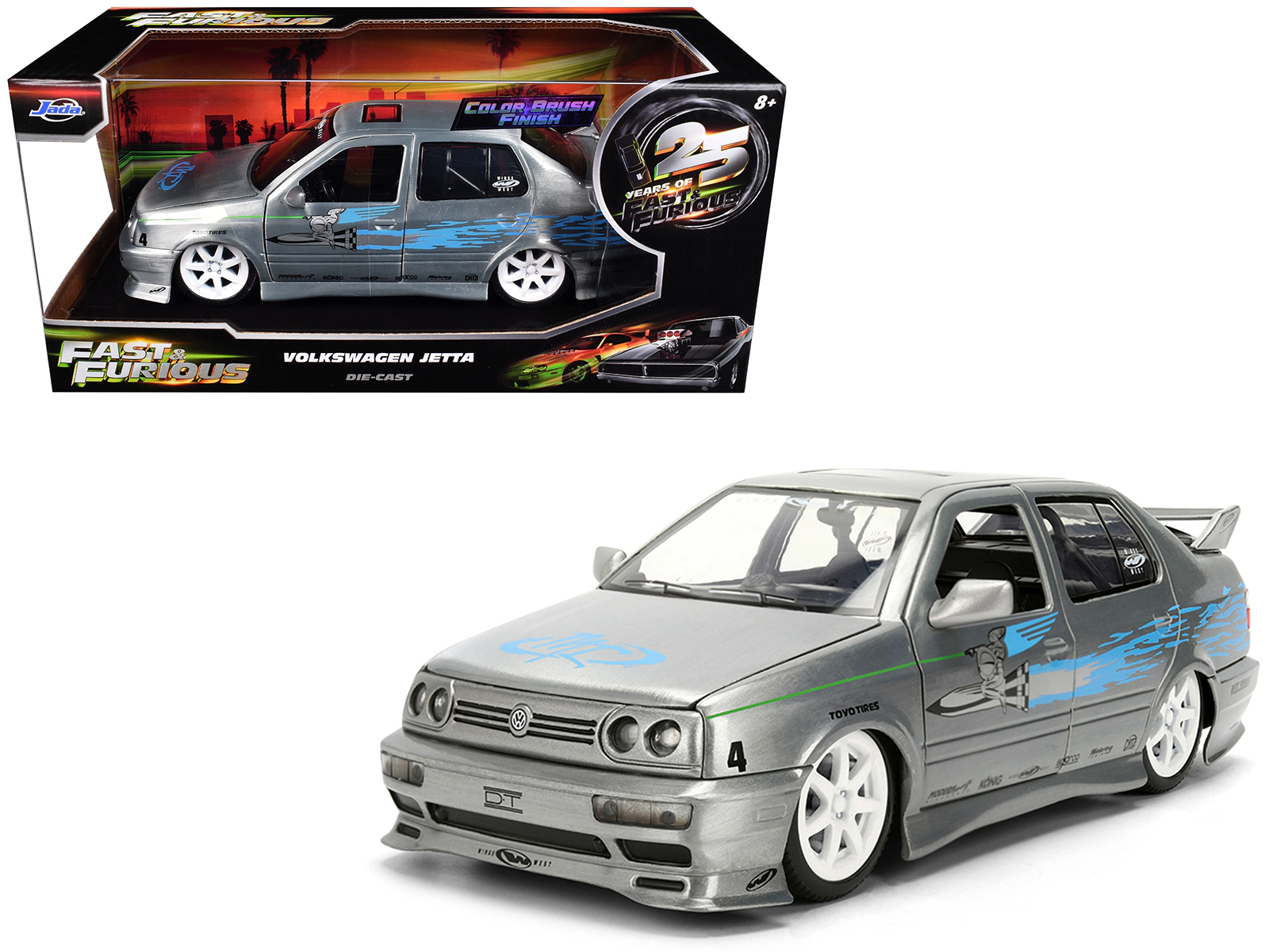 Jada Volkswagen Jetta Raw Metal Color Brush Finish "The Fast and the Furious" (2001) Movie "25 Years of Fast &