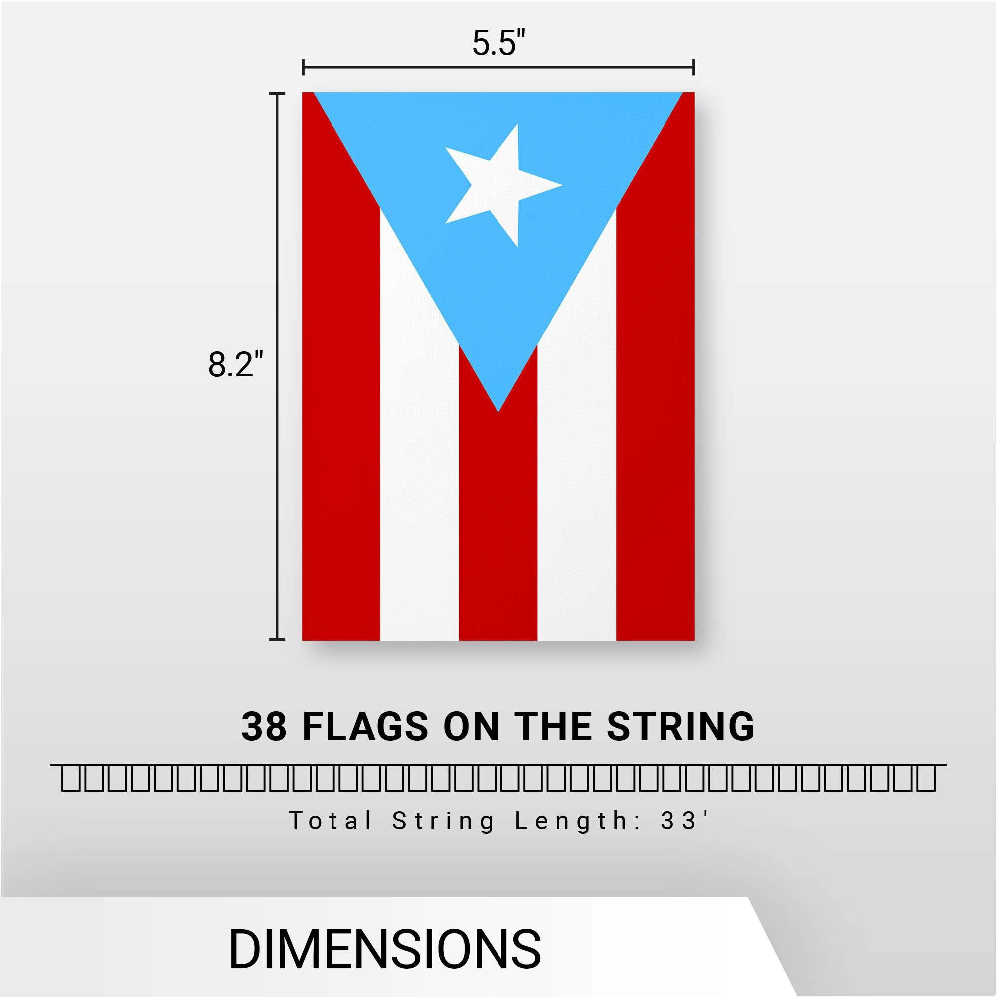 G128 Puerto Rico Light Blue Bunting Banner - 33 ft String with 38 Mini Flags, 8.2 x 5.5 in, 150D Polyester