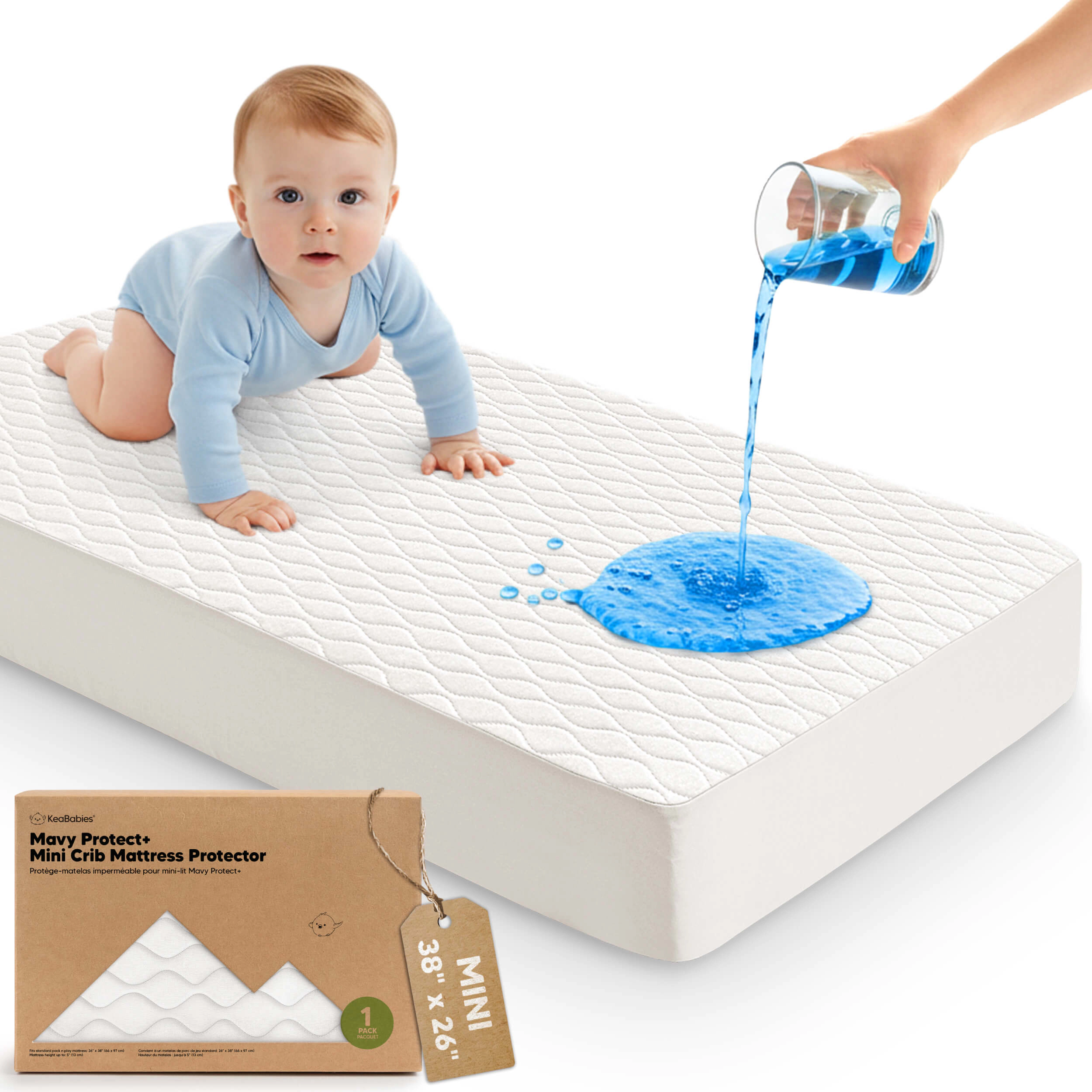KeaBabies 2-Pack Mavy Protect+ Waterproof Mini Crib Mattress Protector
