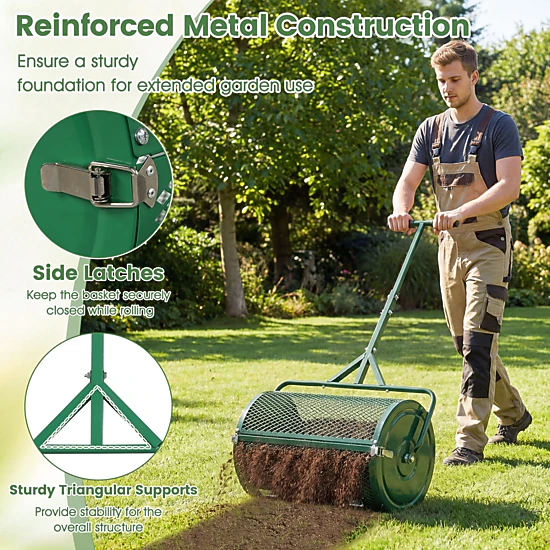 SUGIFT 24 in Compost Spreader Green Peat Moss Roller with Height Adjustable T-Handle