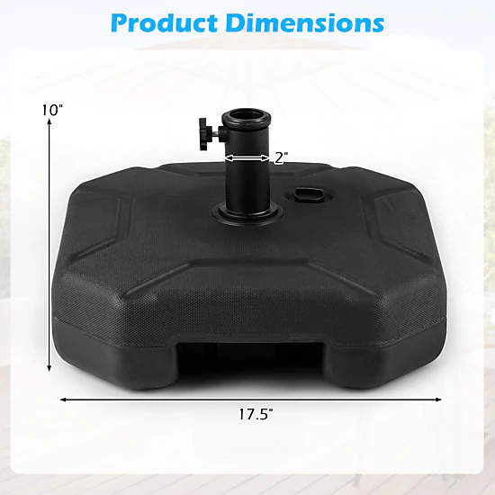 SUGIFT Black Fillable Patio Umbrella Base, 88-lb Capacity, 17-in Square, with Carry Handle