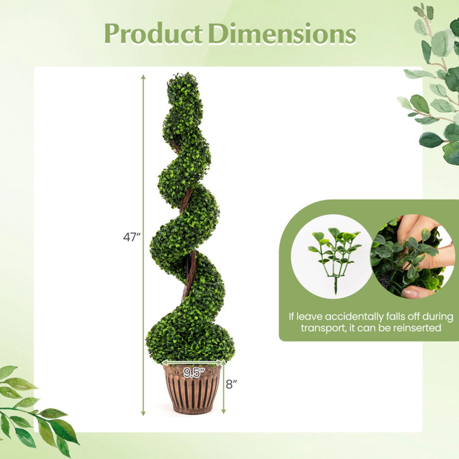 SUGIFT 47-in Spiral Topiary Twisted Wood Vines Artificial Boxwood Tree 9.5-in x 8-in Rustic Planter 12-lb Green