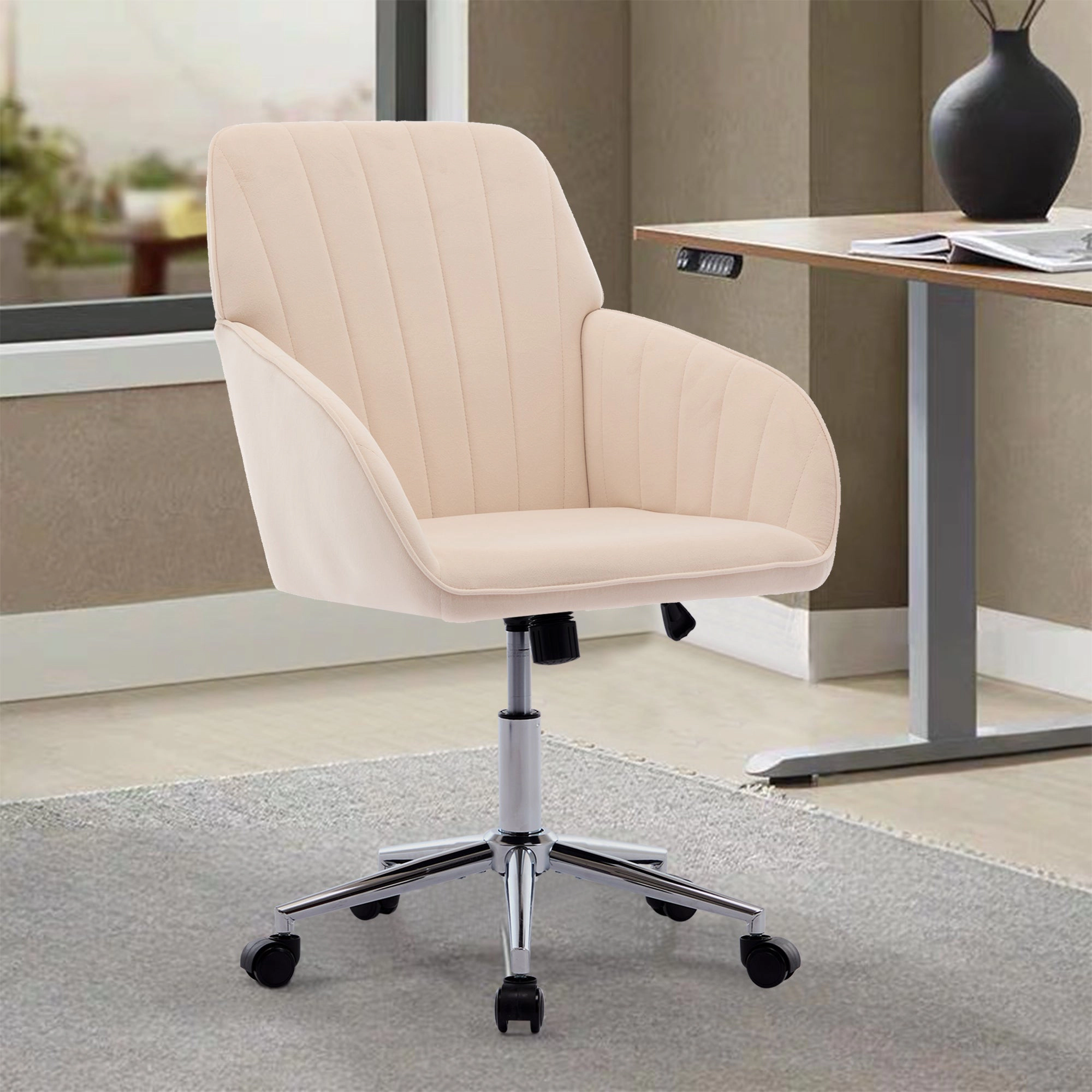 Platinum-Level Office Chairs Khaki Velvet Office Chair Ergonomic Adjustable Swivel Desk