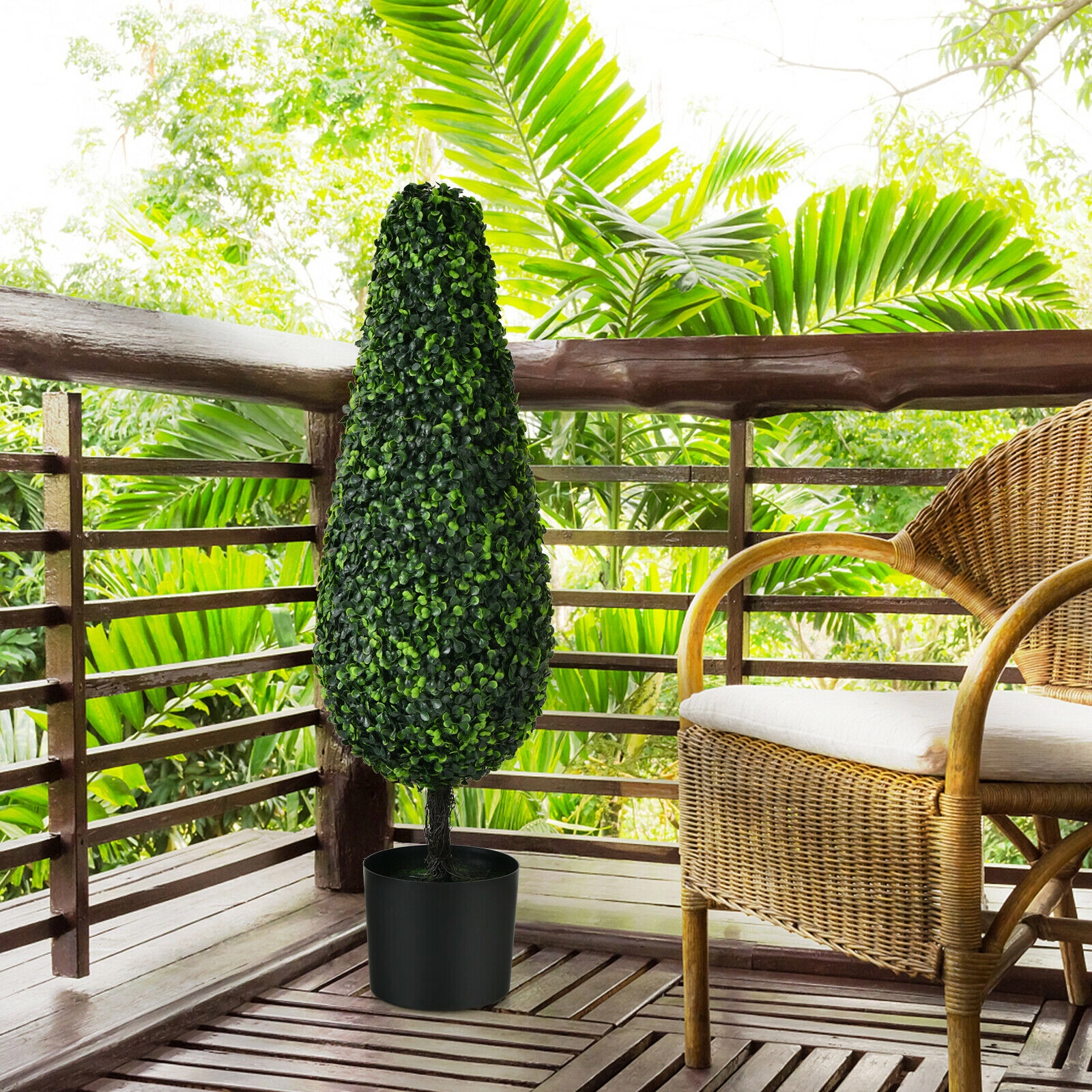 Slickblue Set of 2 34-Inch Artificial Tower Topiary Trees for Indoor Outdoor