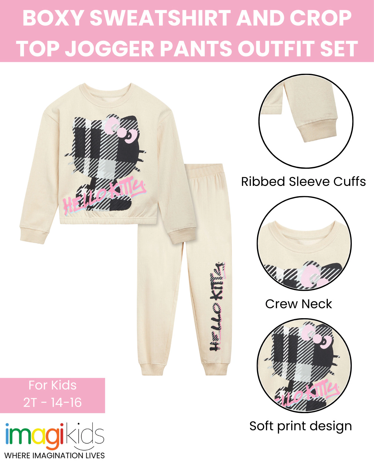 Hello Kitty Girls' Fleece 2-Piece Sweatshirt and Pants Set