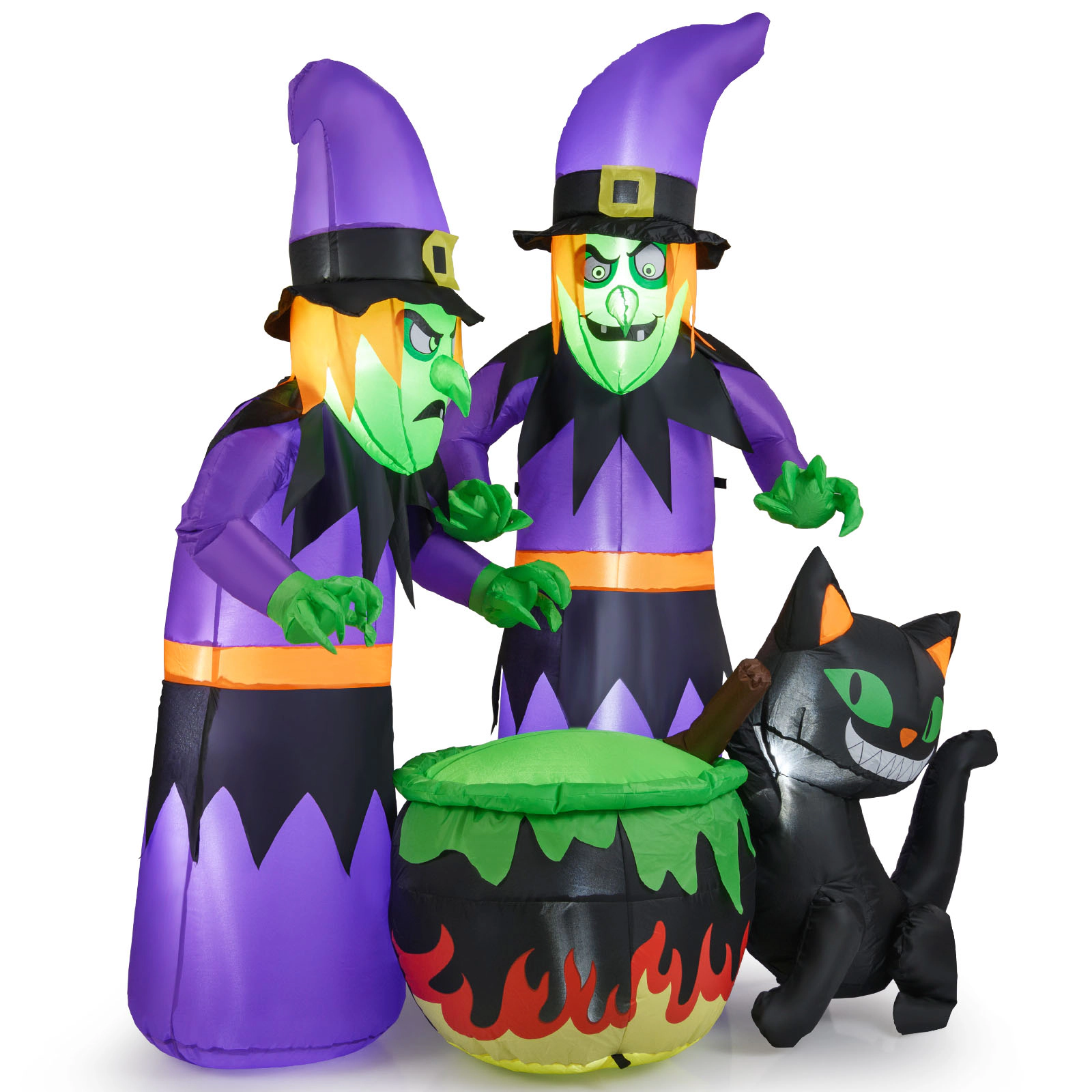 Glintex 6-Ft Inflatable Halloween Witches with Cauldron and Black Cat, Multicolor