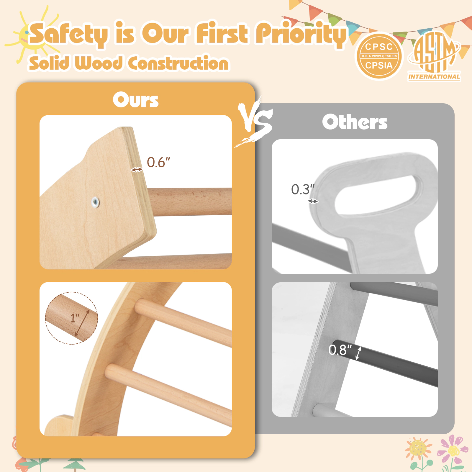 LJG Kids Climbing Arch with Cushion Montessori Climber/Rocker for Toddlers