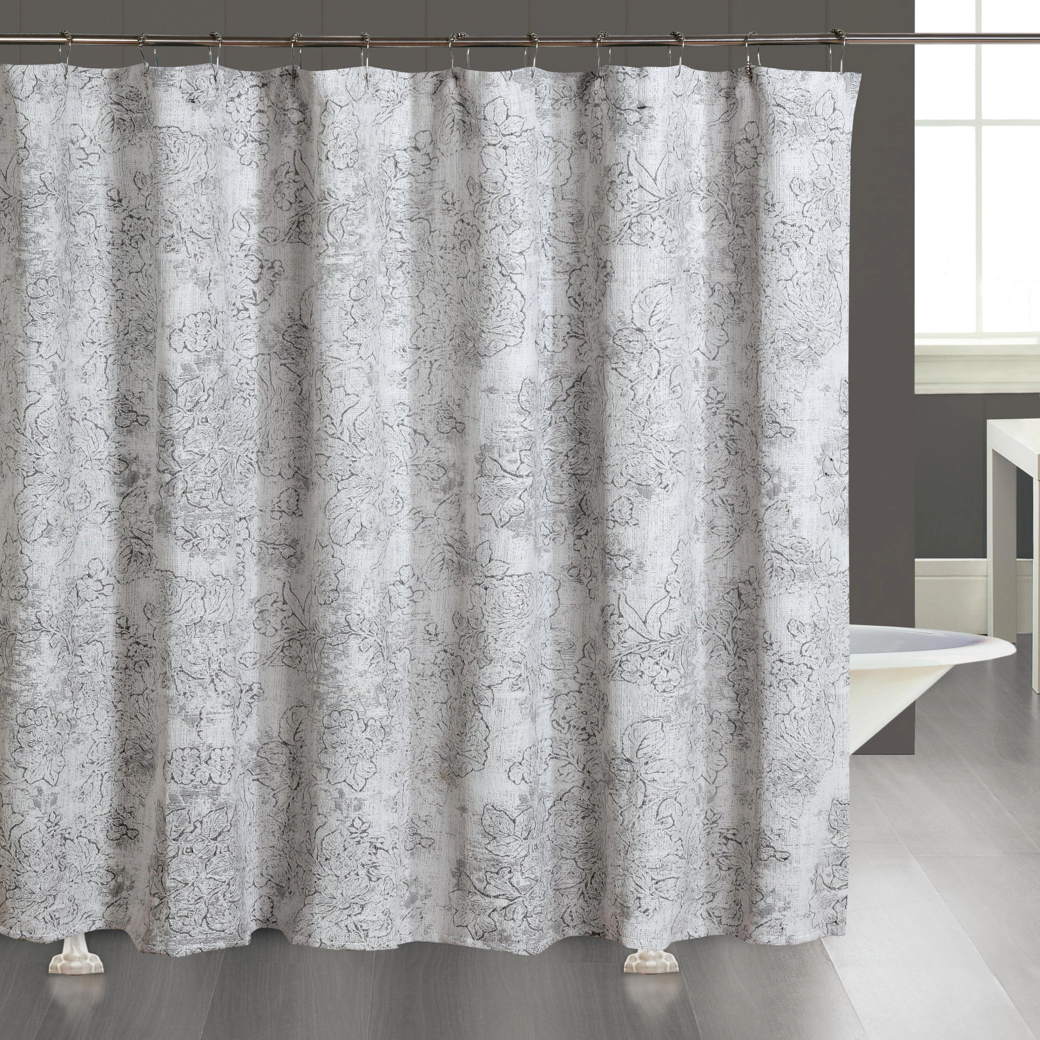 Dainty Home Shelley Heavy Jacquard Floral Textured Fabric Soft Polyester Shower Curtain, 72" x