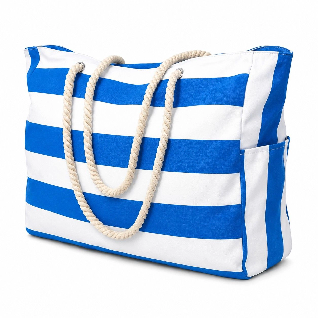 Alilang Women's Striped Beach Tote Bag with Zip Closure Rope Handles and Side Pockets, Black