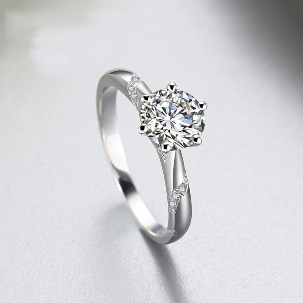 Wardrobe Whimsy Six‑Prong Round Cubic Zirconia Solitaire Ring With Side Accent Stones Silver‑Tone