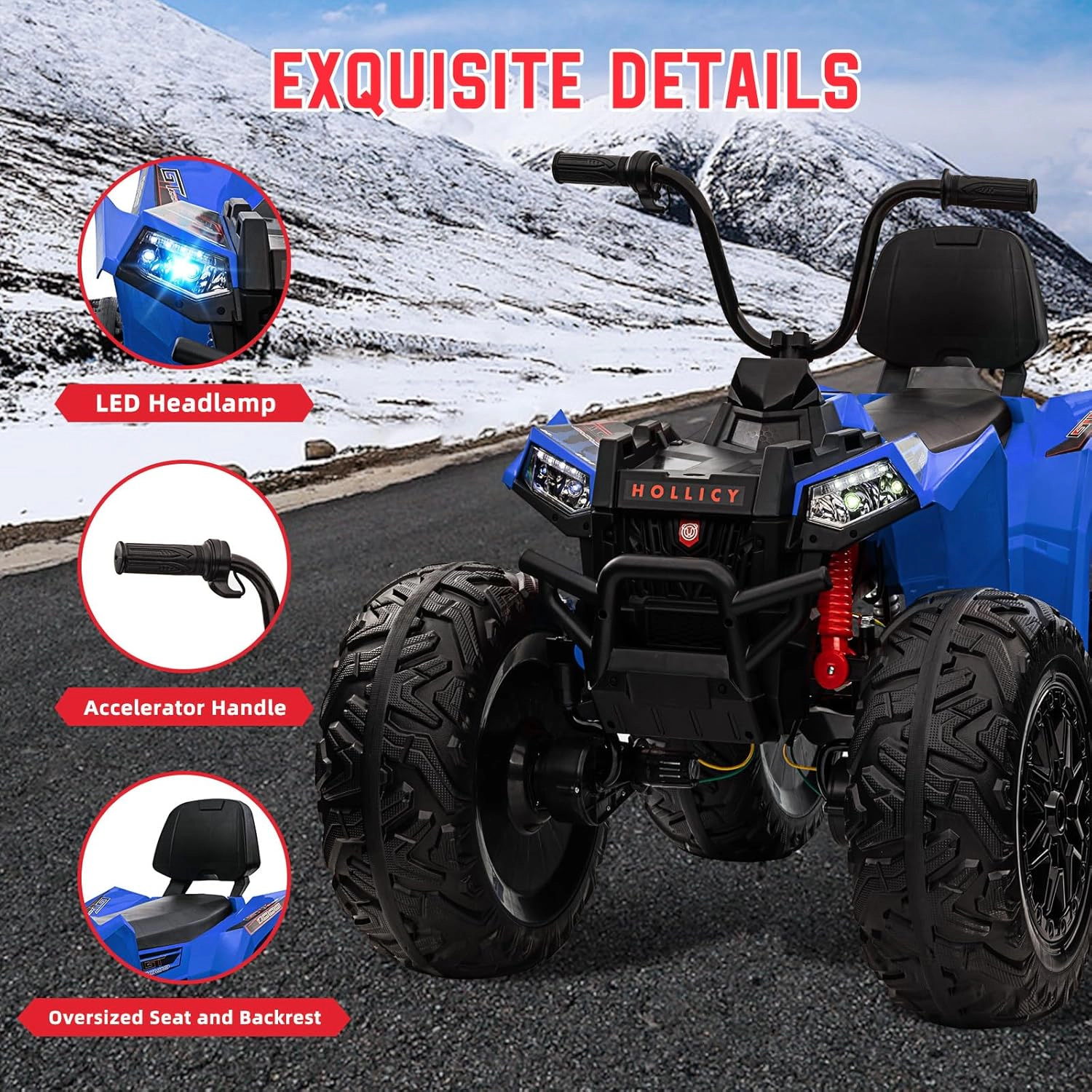 24V 2-Seater Kids ATV Quad, 4WD Ride On Car w/4×100W Motors, Dual 7Ah Batteries, Accelerator Handle, Lights & Music