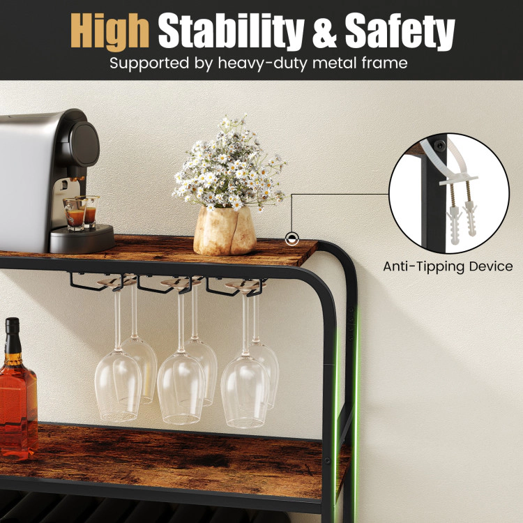 Hivvago Wine Bar Storage Organizer with Bottle Racks and Hanging Glass Holders