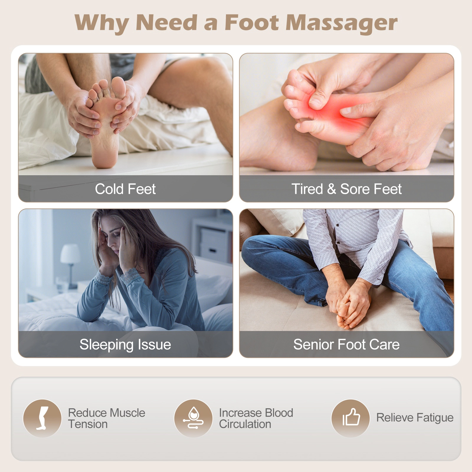SUGIFT Gray Shiatsu Foot Massager with 3-Level Kneading and Air Compression 16-in W 16-in D 11.5-in H