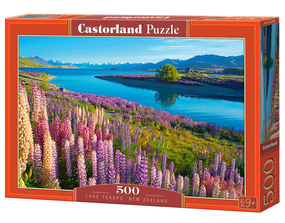 CASTORLAND 500 Piece Jigsaw Puzzles, Lake Tekapo, New Zealand, Mackenzie Region, Flower puzzle, Vibrant, B-53896