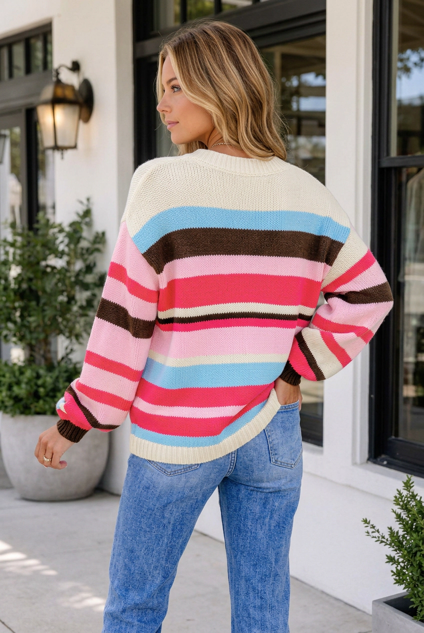 Threaded Pear Women's Fernanda Colorblock Drop Shoulder Cardigan