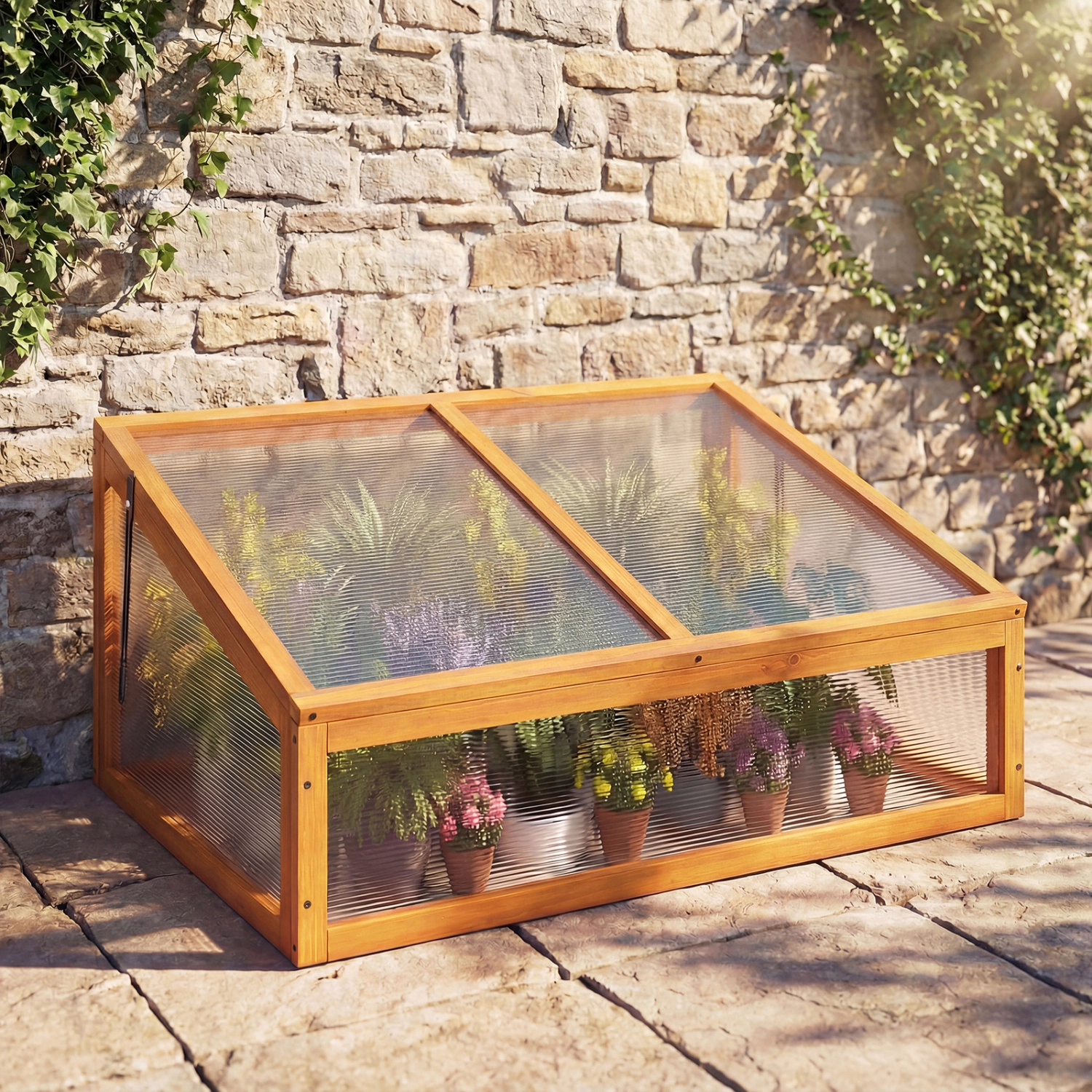 LJG Wood Cold Frame Greenhouse Raised Planter Bed Protection with Transparent Flip-Top Roof