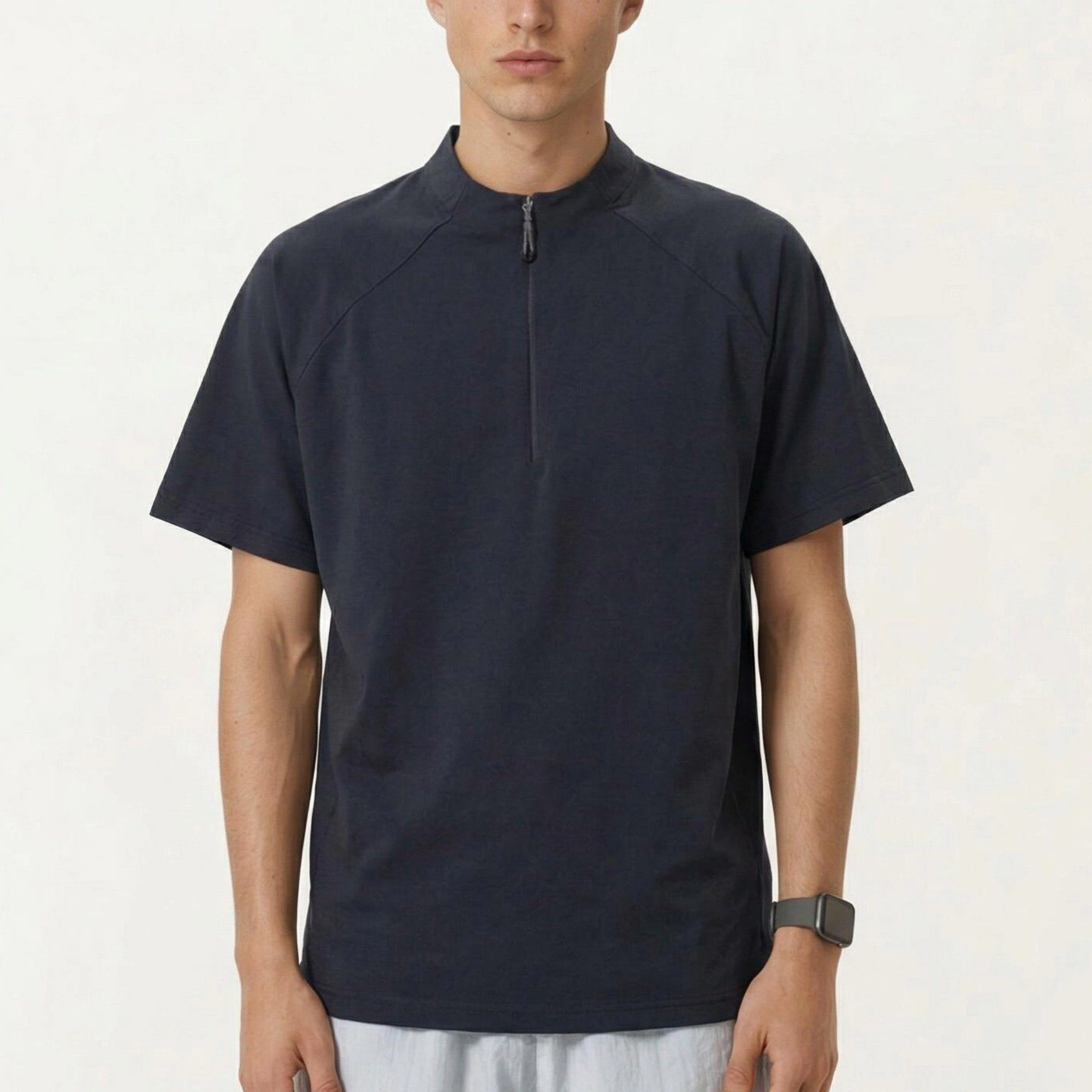 Alilang Men's Short Sleeve Athletic T-Shirt with Half-Zip Mock Neck Lightweight Breathable Performance Fabric
