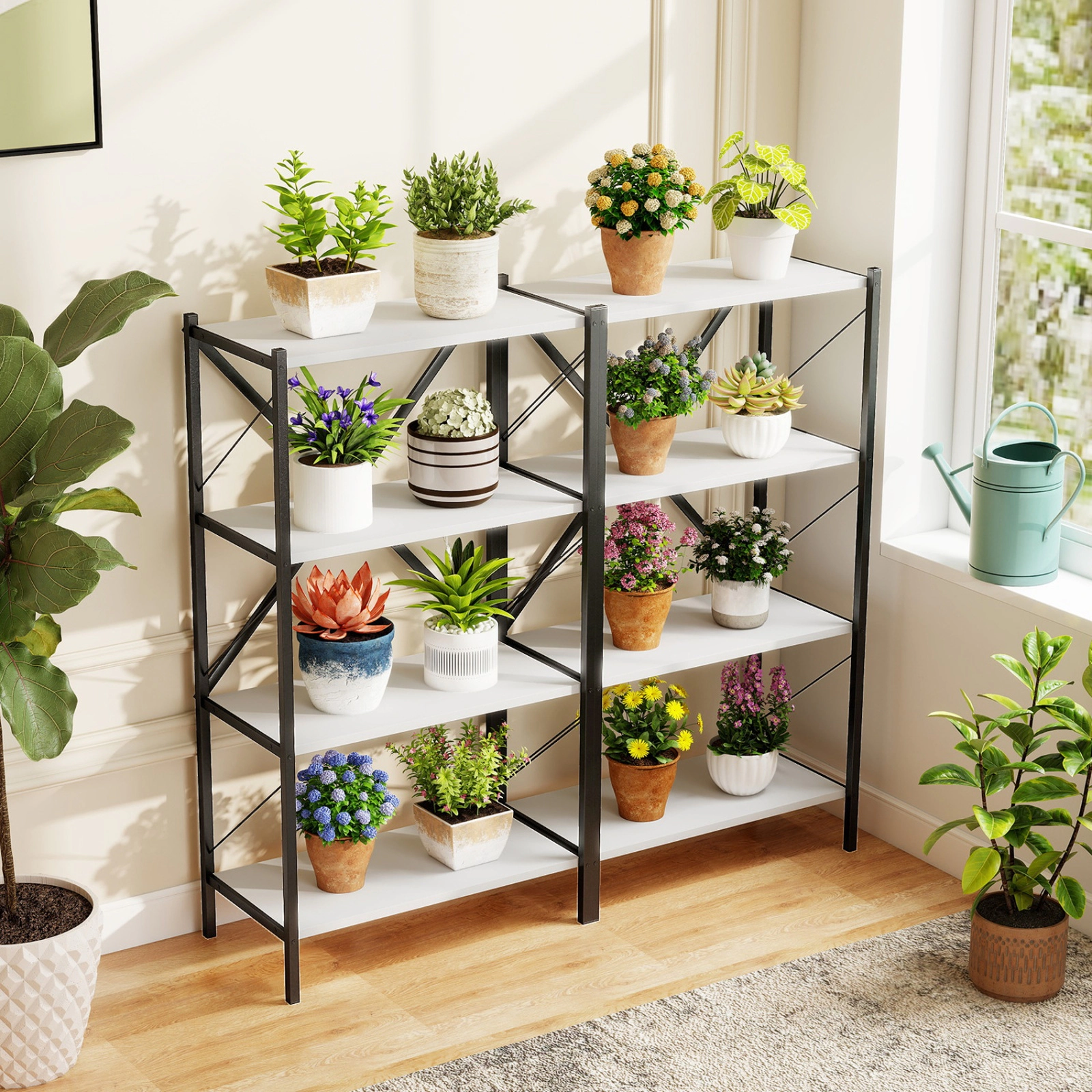 SUGIFT White 4-Tier Bookshelf with Heavy-Duty Metal Frame and 13 in Shelf Spacing