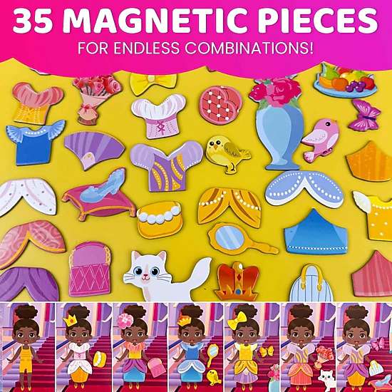 QUOKKA Magnetic Dress-Up Dolls, Creative Pretend Play Set with Mix & Match Outfits for Kids Ages 3-5