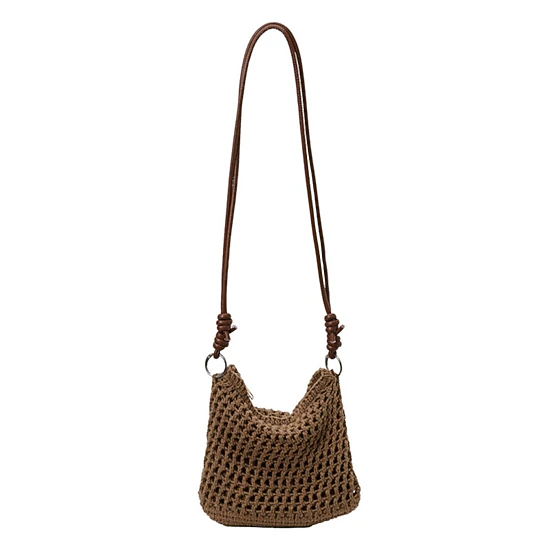 Alilang Women's Woven Net Shoulder Bag with Long Strap and Zipper Closure