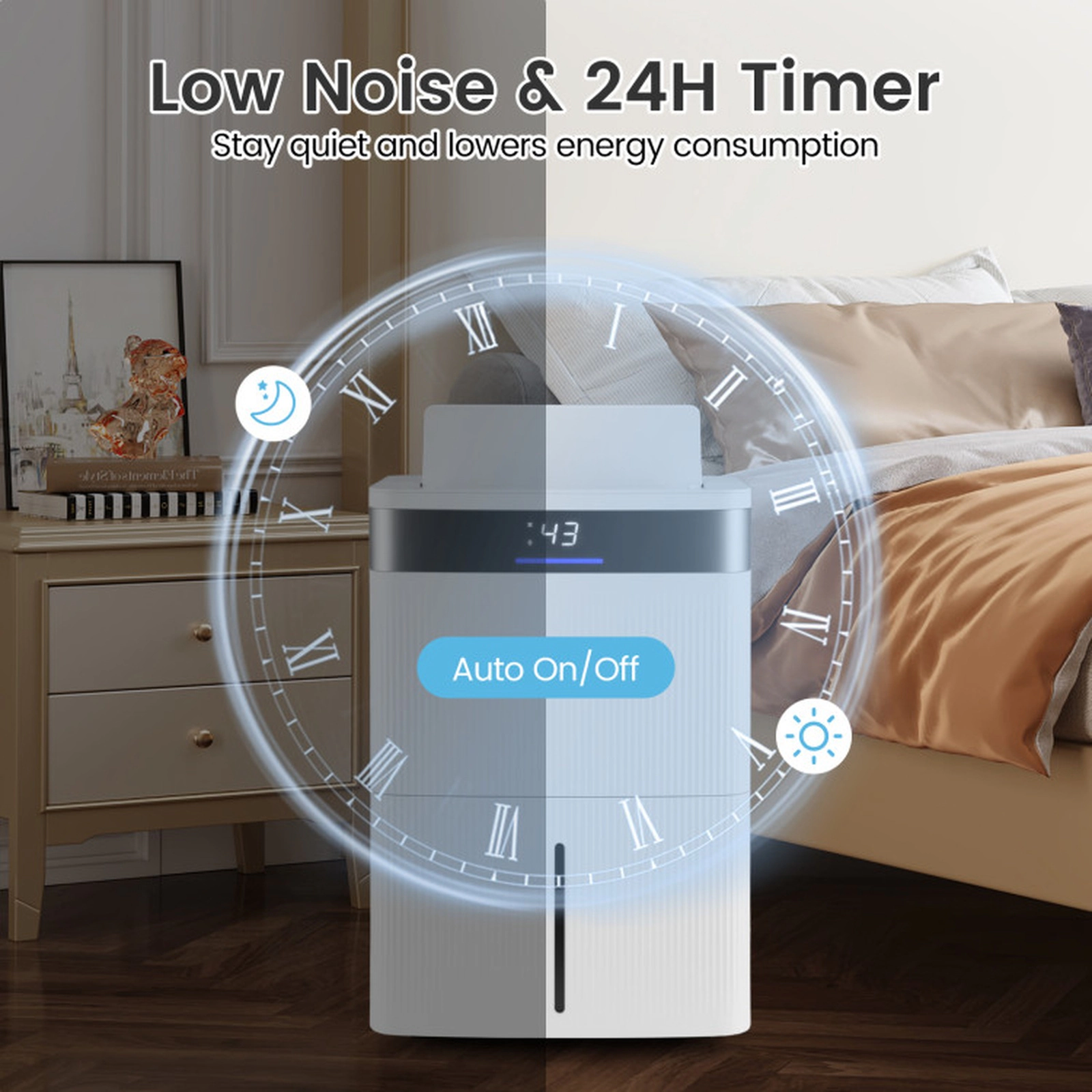 SUGIFT 74-Pint 4500-sq ft Quiet Dehumidifier with 1.4-gal Visible Tank Side Handles and Child Lock
