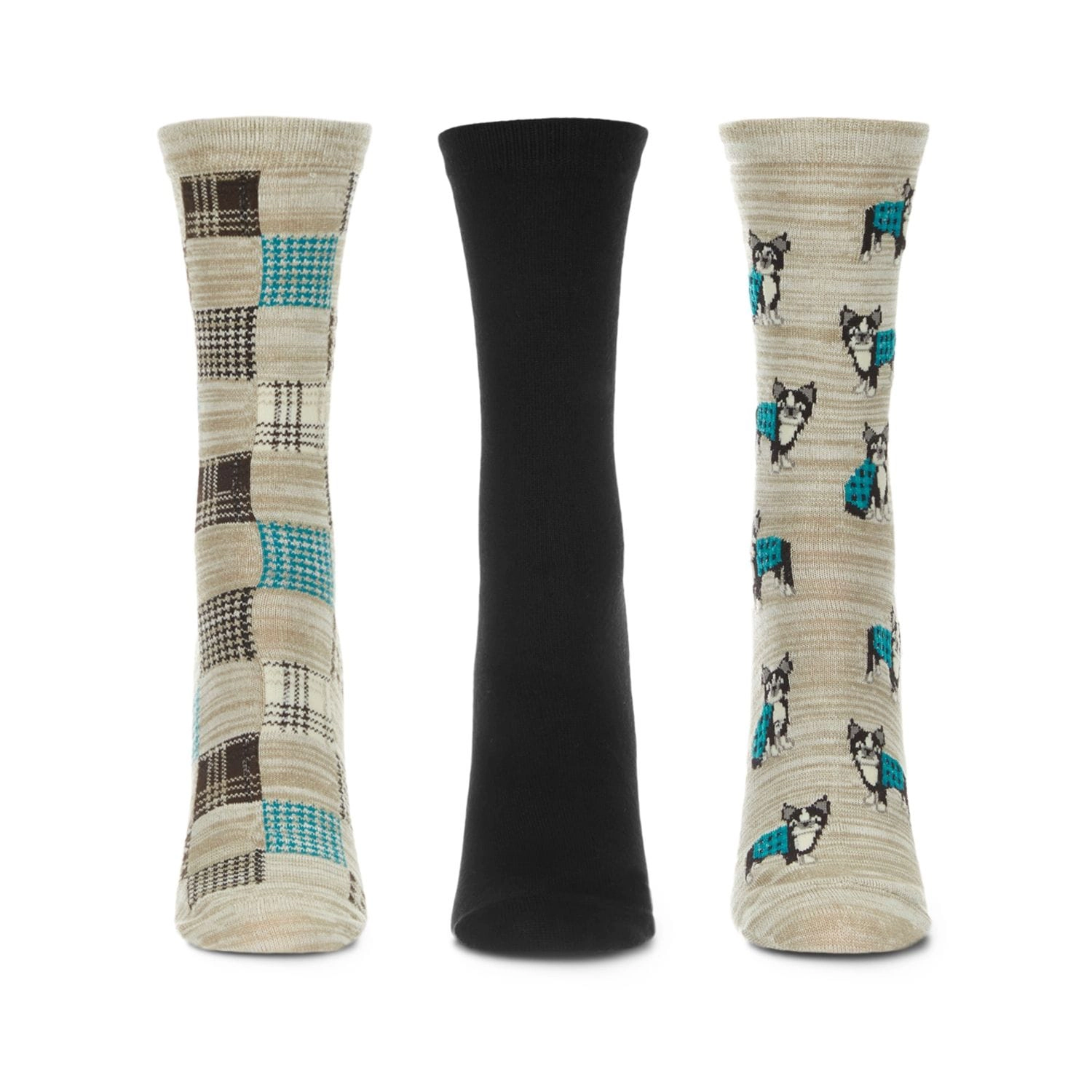 MeMoi Women's 3 Pair Pack Boston Terrier Bamboo Blend Crew Socks