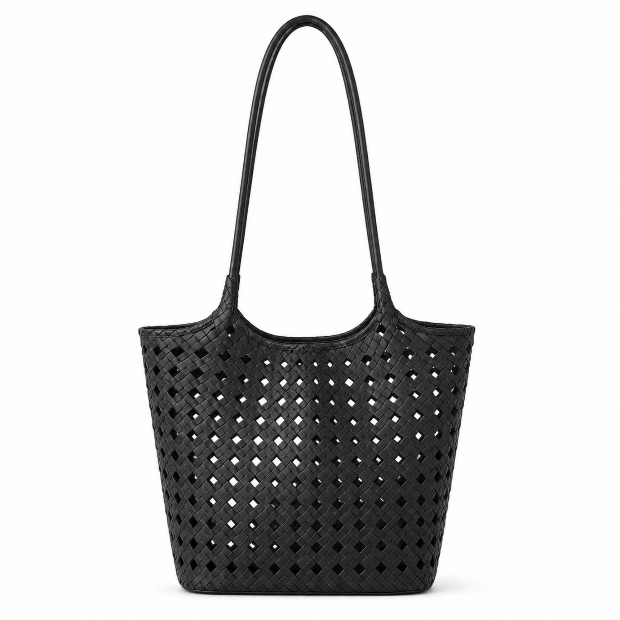 Alilang Women's Woven Shoulder Bag with Cutout Design Soft Faux Leather Feel Tote and Inner Pouch