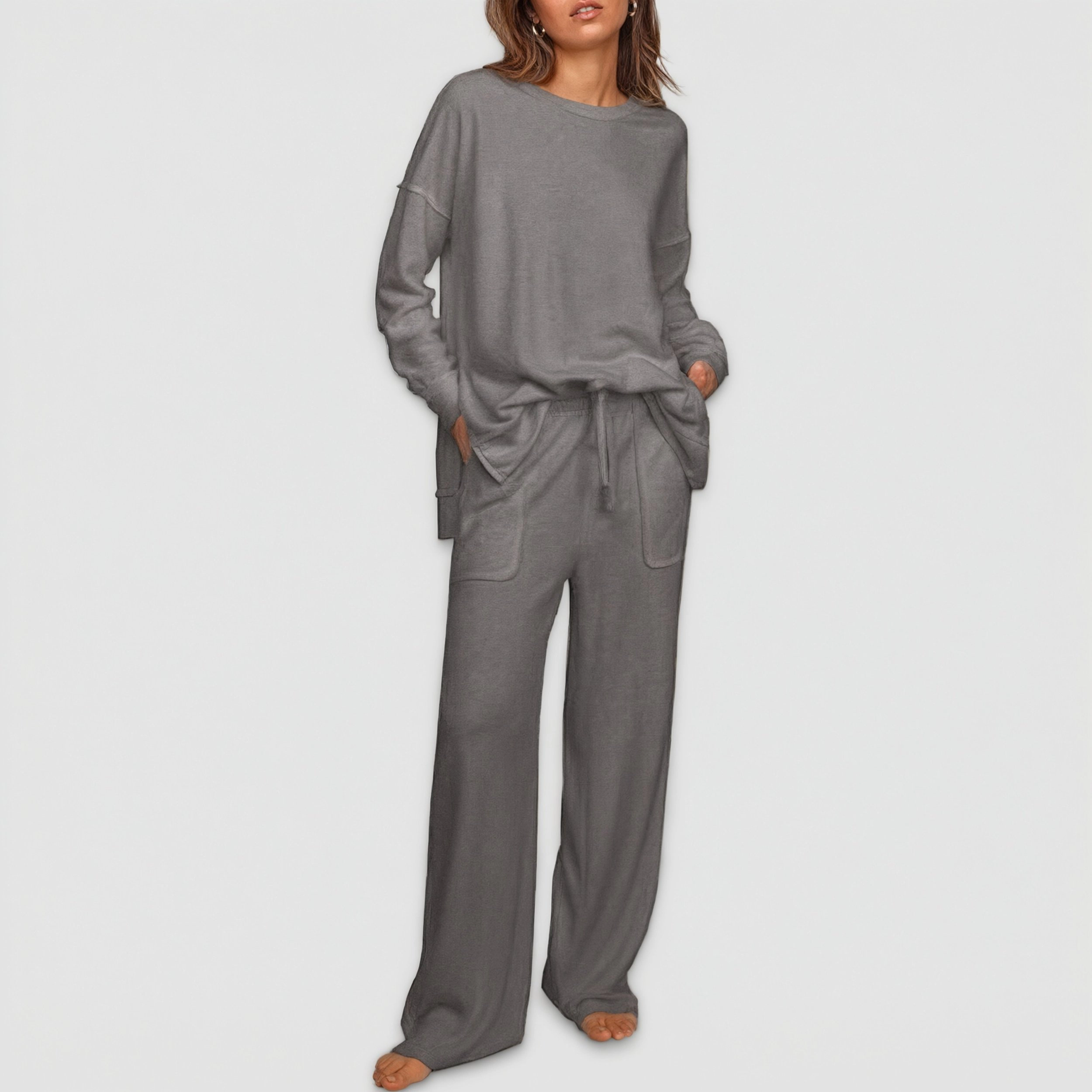 Ekouaer Womens Tracksuits Two Piece Outfits Micro Fleece Sweatsuit Sets Wide Leg Sweatpants