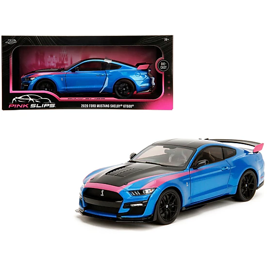 Jada Collectible Ford Mustang Shelby Gt500 Blue Metallic With Pink Stripes And Black Hood Top Slips" Series 1/18