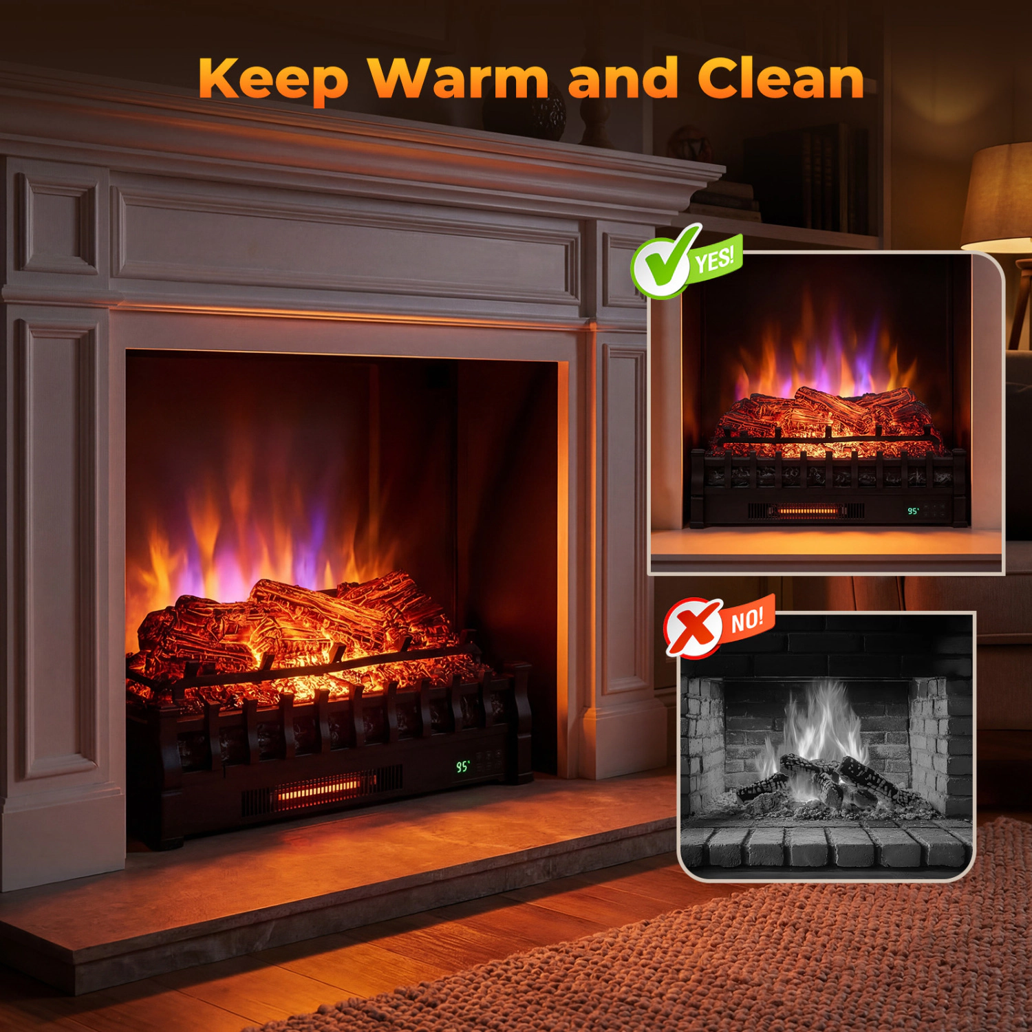 SlickBlue Smart Electric Fireplace Log Set with Remote Control