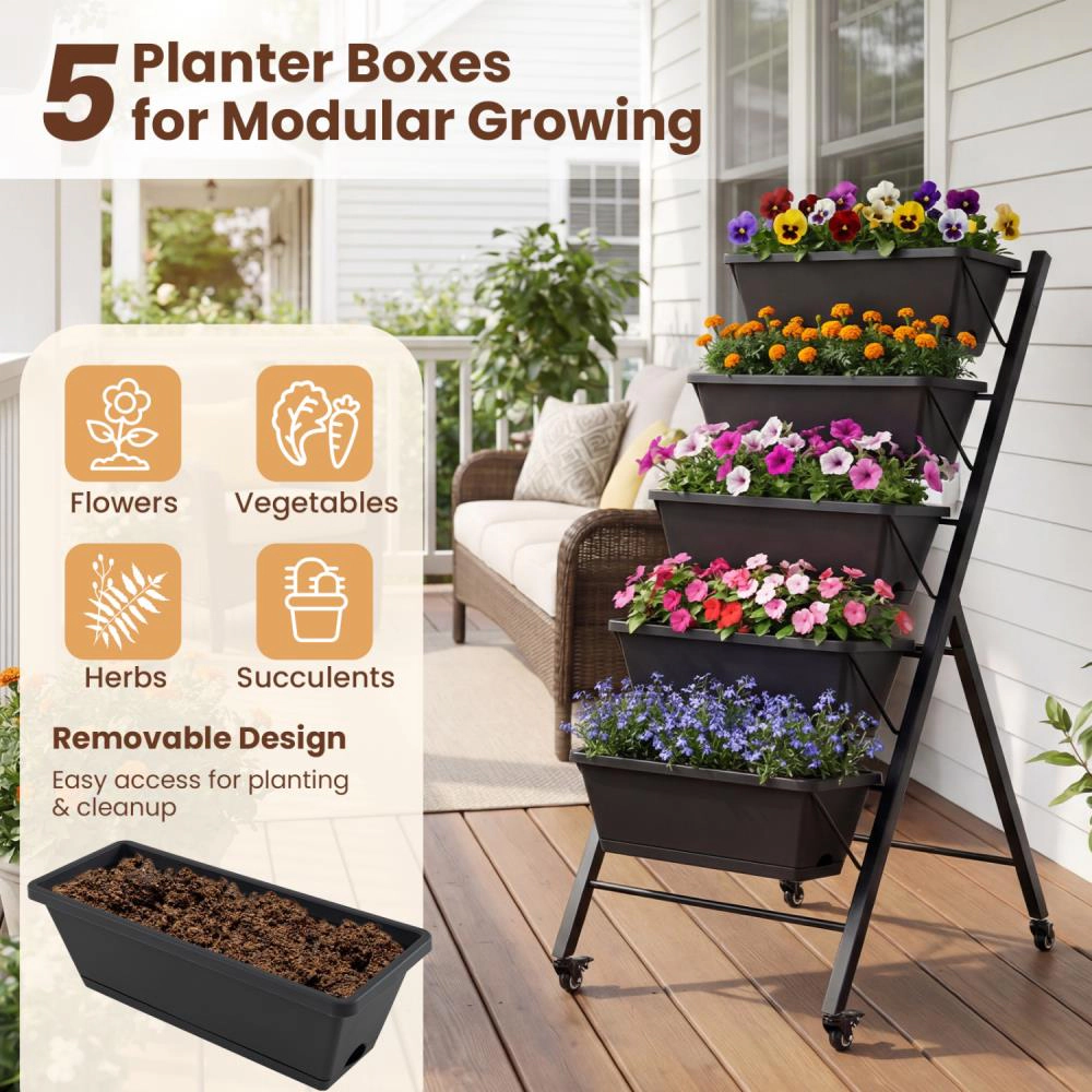 Hivvago 5-Tier Vertical Raised Garden Bed with Wheels for Backyard