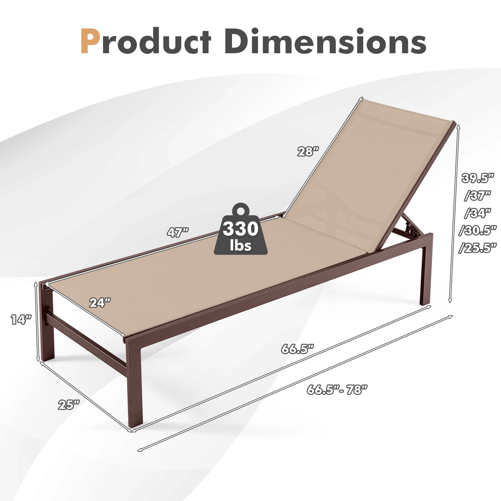LJG 6-Position Chaise Lounge Chairs with Rustproof Aluminium Frame