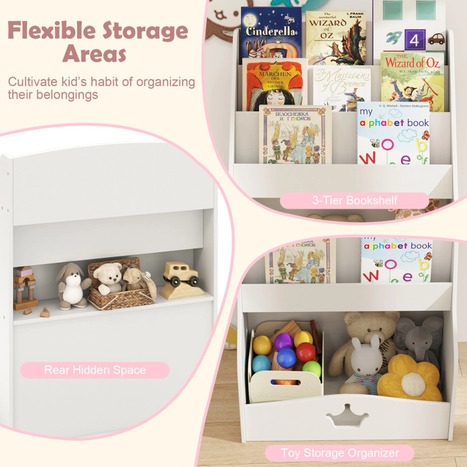 SUGIFT Kids 4-Tier MDF Open Compartment Toddler Bookshelf 24.5-in x 14-in x 31.5-in 80-lb Capacity Ages 3+ White