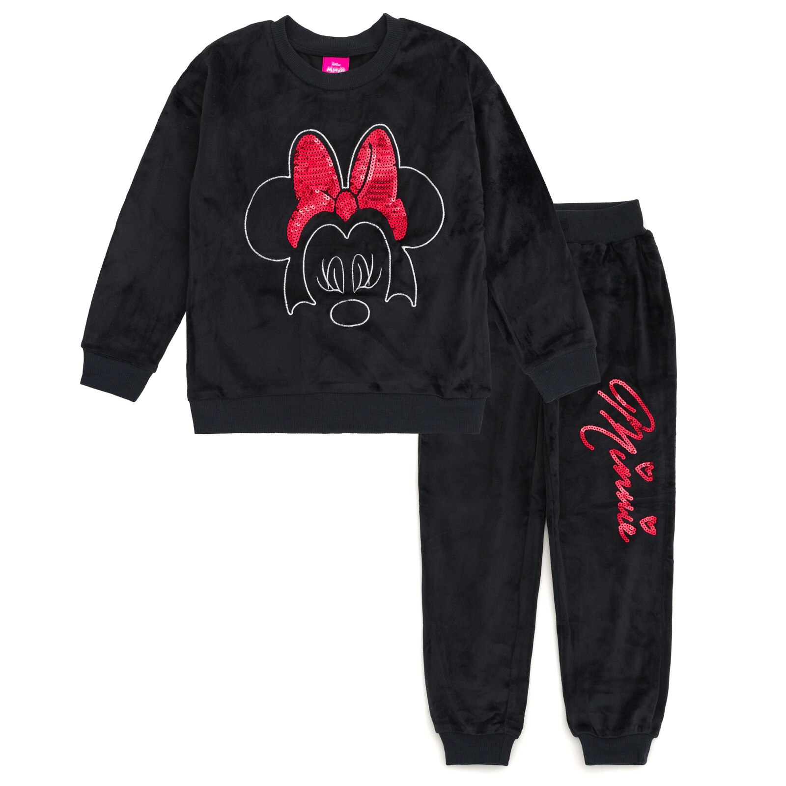Disney Minnie Mouse Girls' 2-Piece Velour Sweatshirt and Pants Set