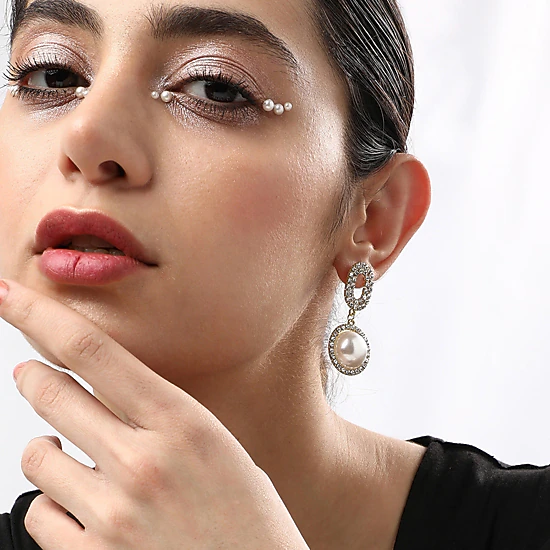SOHI Women's Gold Embellished Snowball Drop Earrings