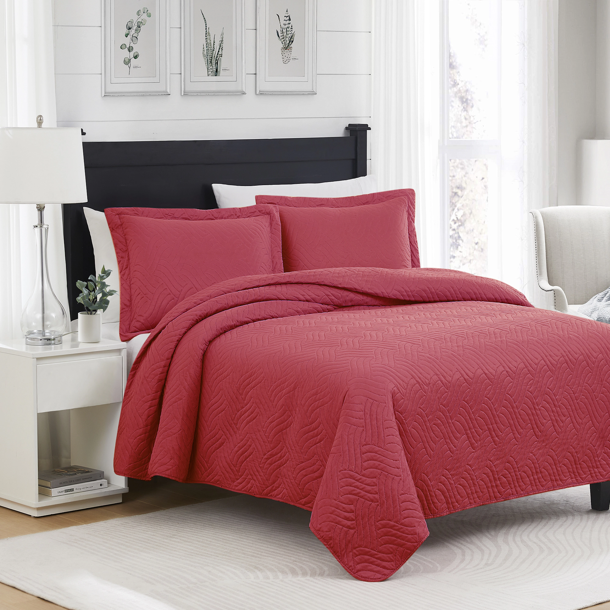 RT Designers Collection Ruby 3pc Pinsonic High Quality All Season Quilt Set for Revitalize Bedroom