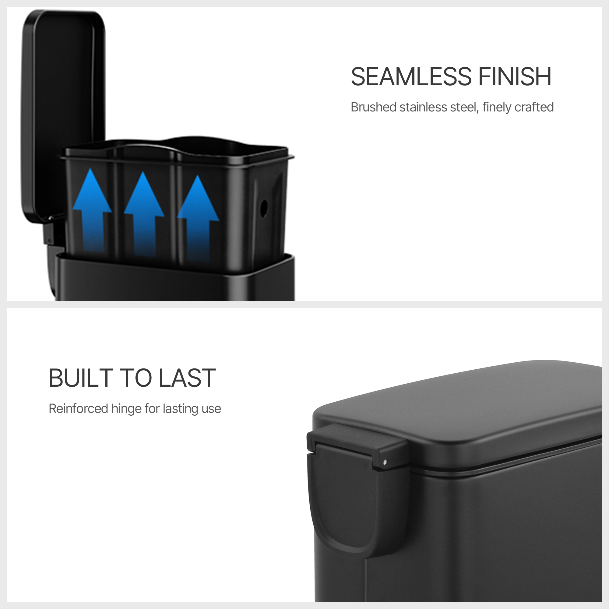 Innovaze Slim Bathroom Trash Can with Lid, 1.6 Gallon Stainless Steel Small Garbage Can, Black